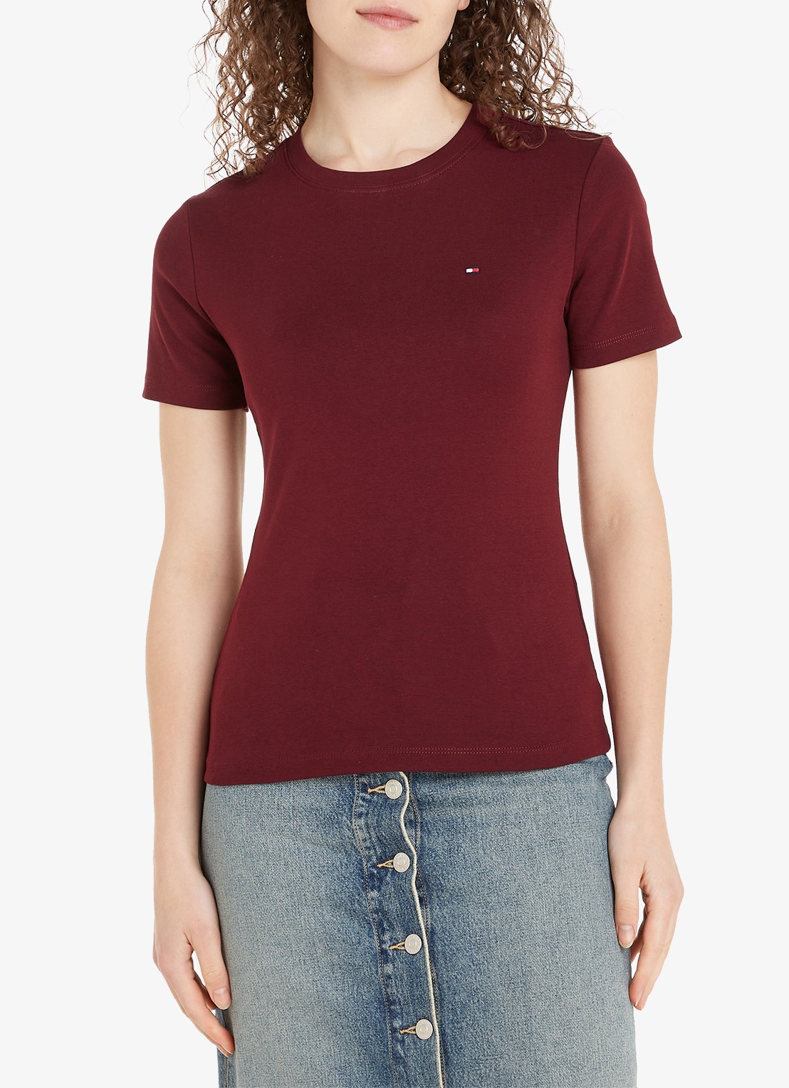 Tommy Hilfiger T-shirt met streepprint - detail 3 deep rouge / rood