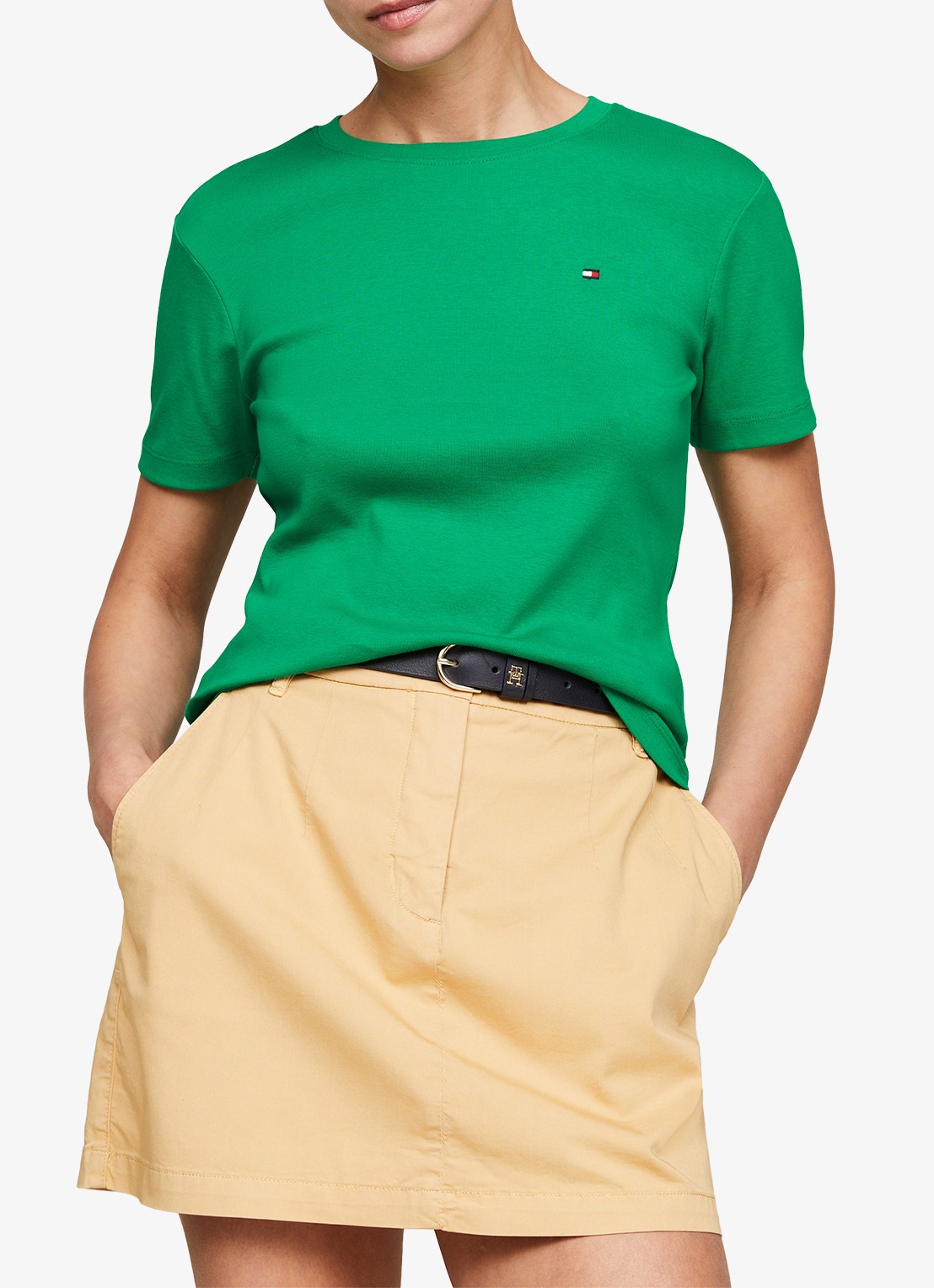 Tommy Hilfiger T-shirt met streepprint - detail olympic green / groen