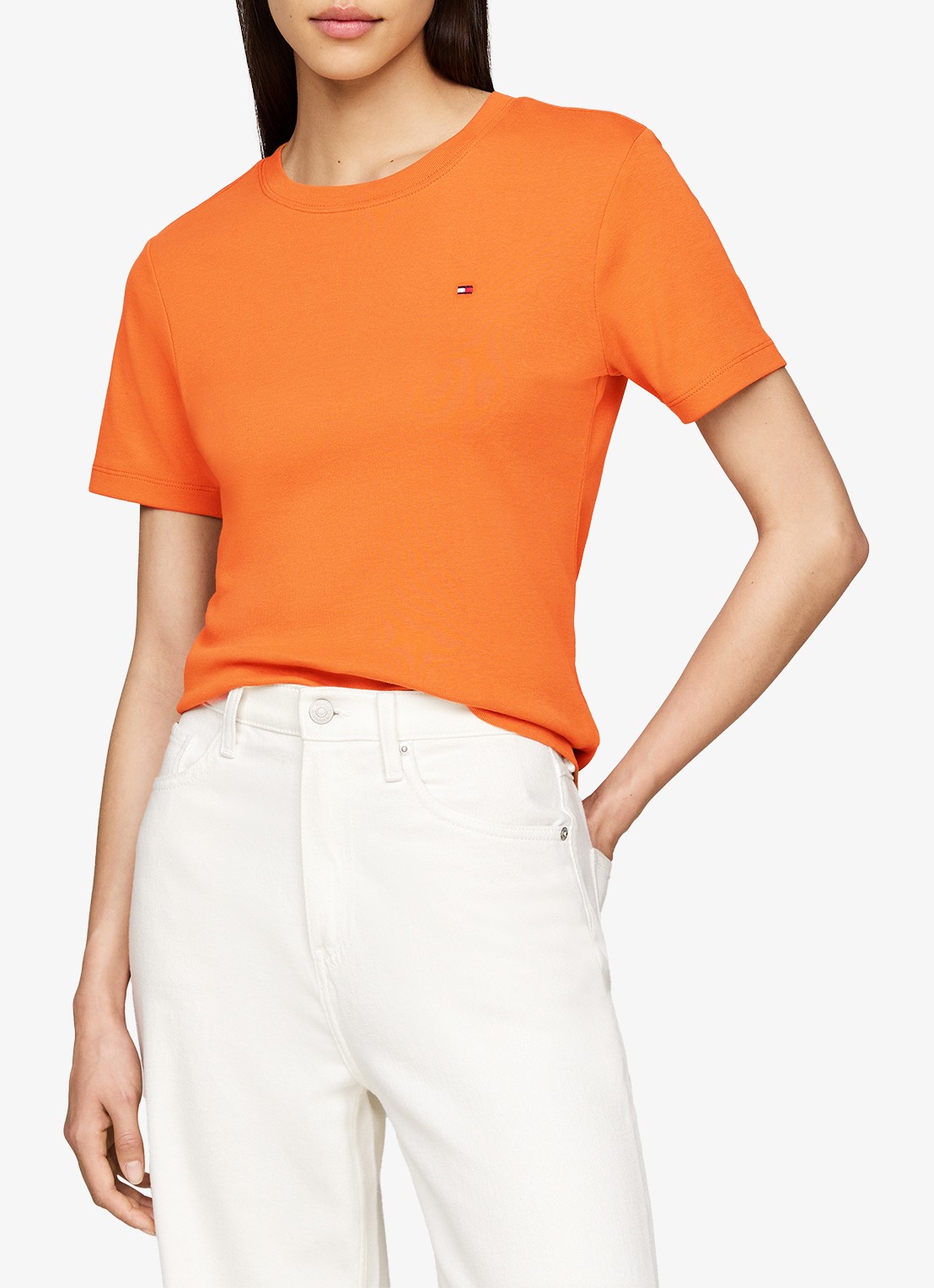 Tommy Hilfiger T-shirt met streepprint - detail 3 autumn orange / oranje