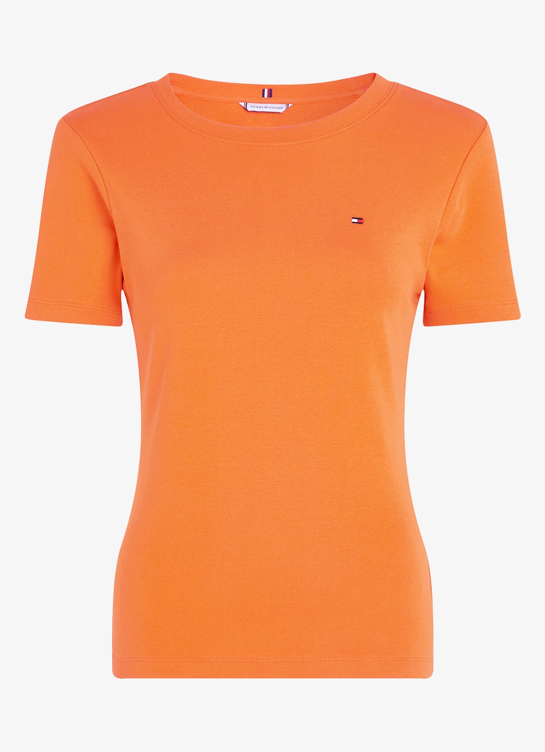 Tommy Hilfiger T-shirt met streepprint - voorkant autumn orange / oranje