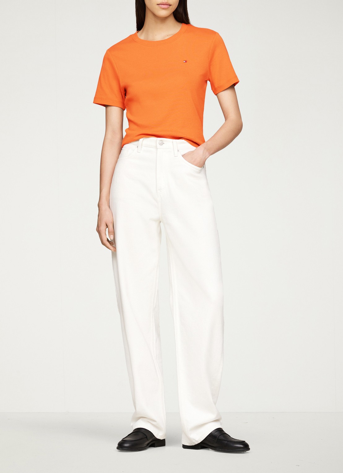 Tommy Hilfiger T-shirt met streepprint - voorkant 2 autumn orange / oranje