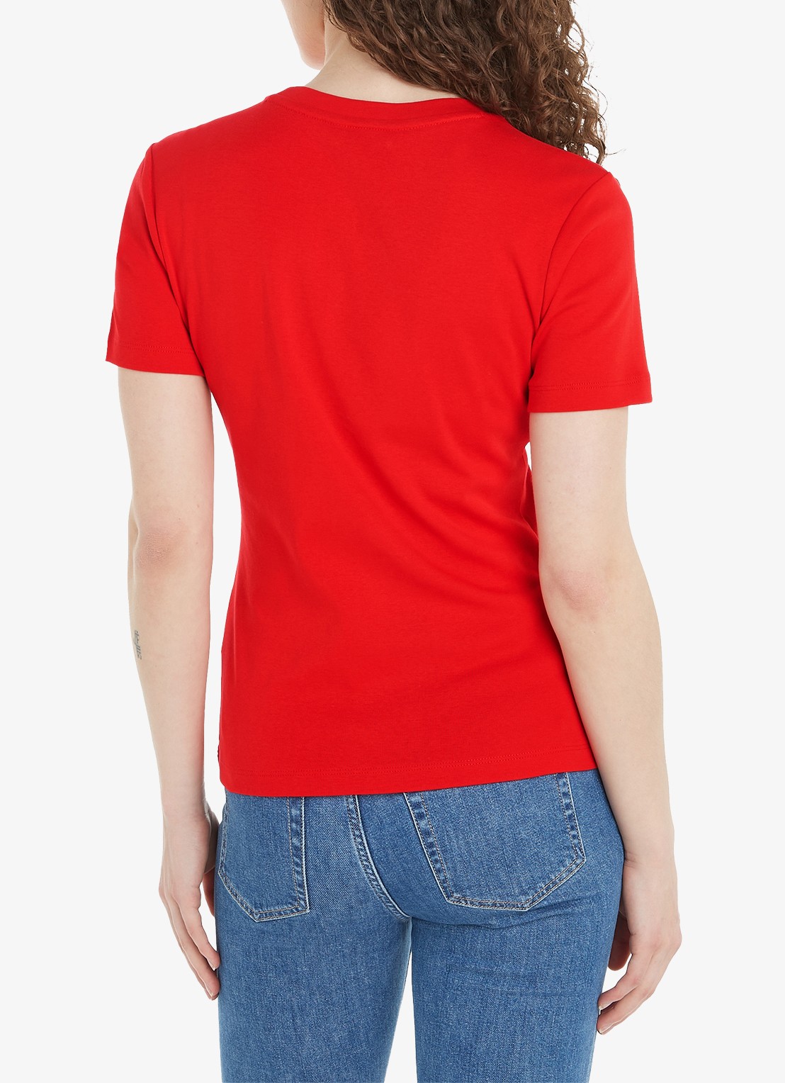 Tommy Hilfiger T-shirt met streepprint - achterkant fierce red / rood