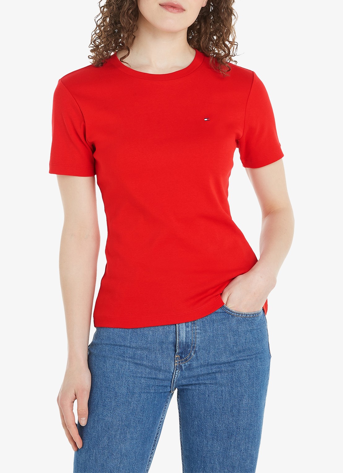 Tommy Hilfiger T-shirt met streepprint - detail 2 fierce red / rood