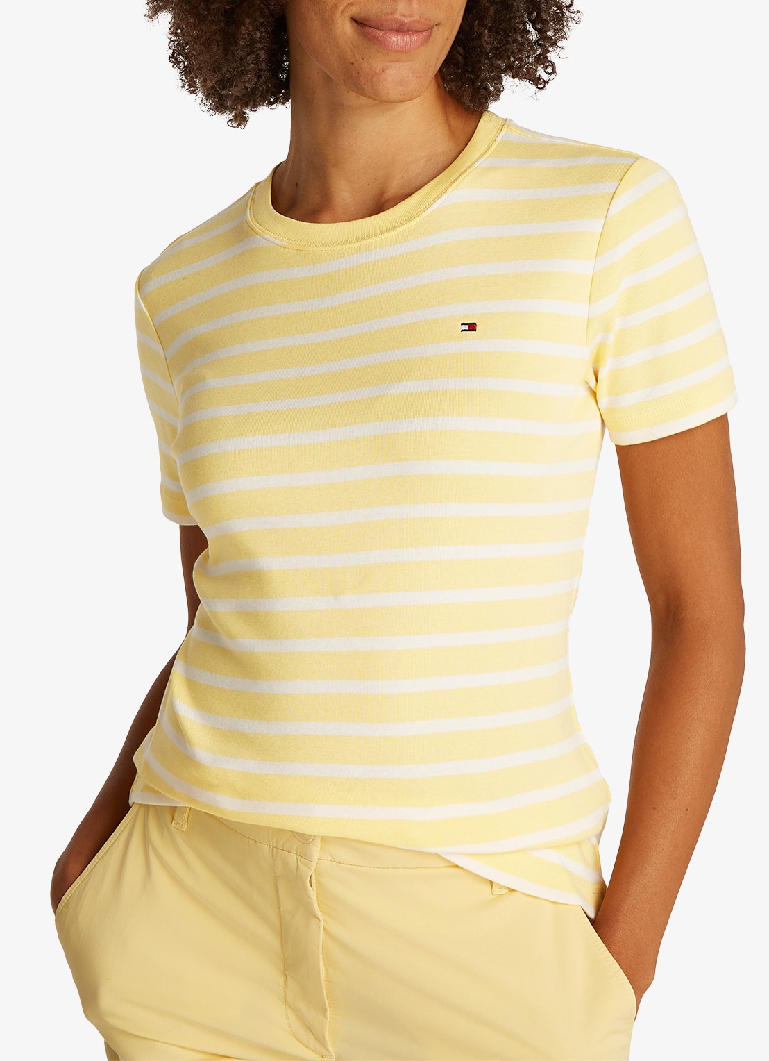 Tommy Hilfiger T-shirt met streepprint - detail 3 citronella/ecru stp / geel