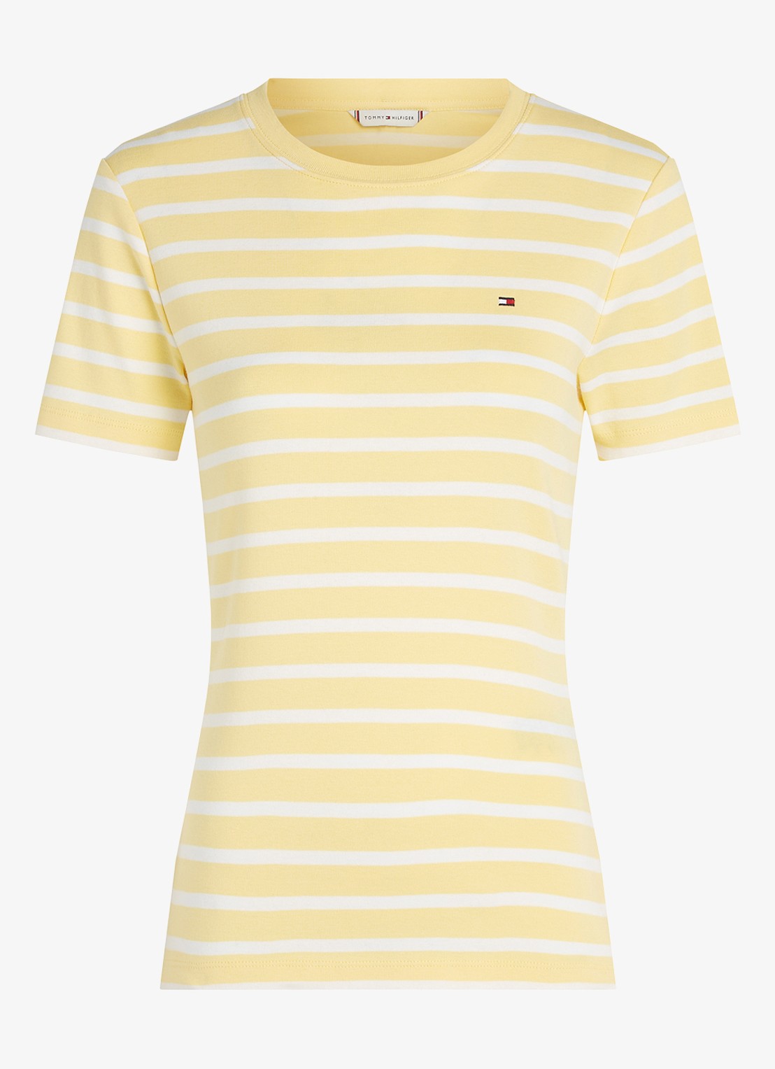 Tommy Hilfiger T-shirt met streepprint - voorkant citronella/ecru stp / geel
