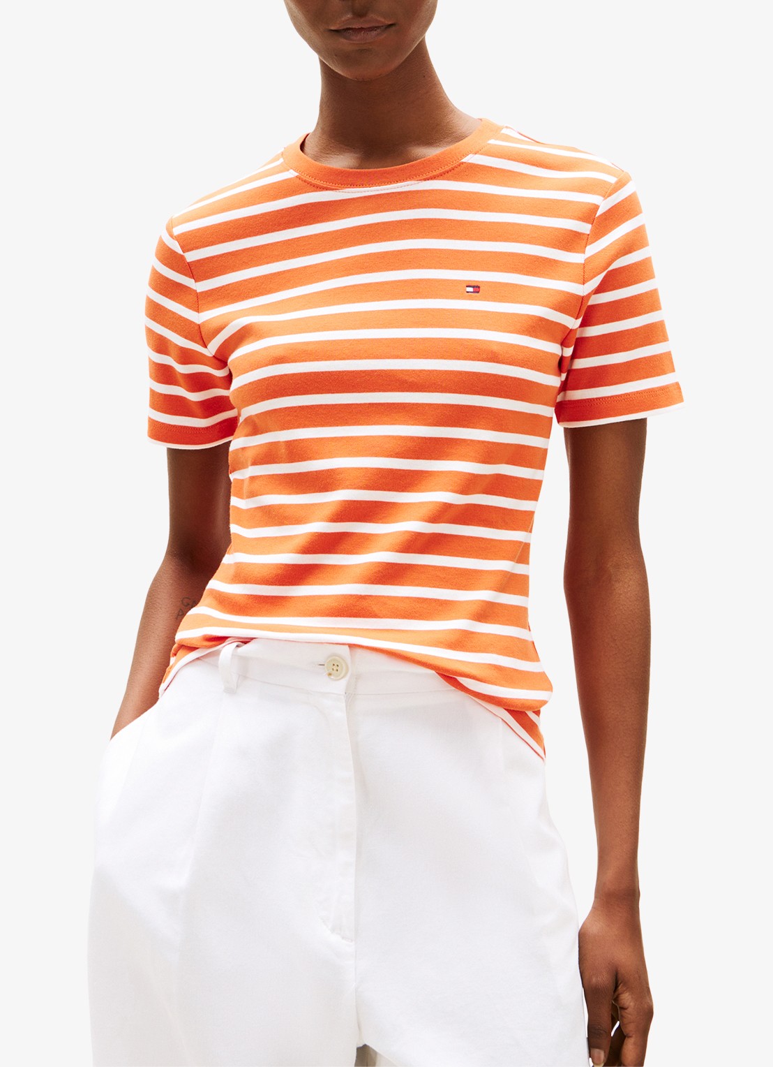 Tommy Hilfiger T-shirt met streepprint - detail 3 oranje