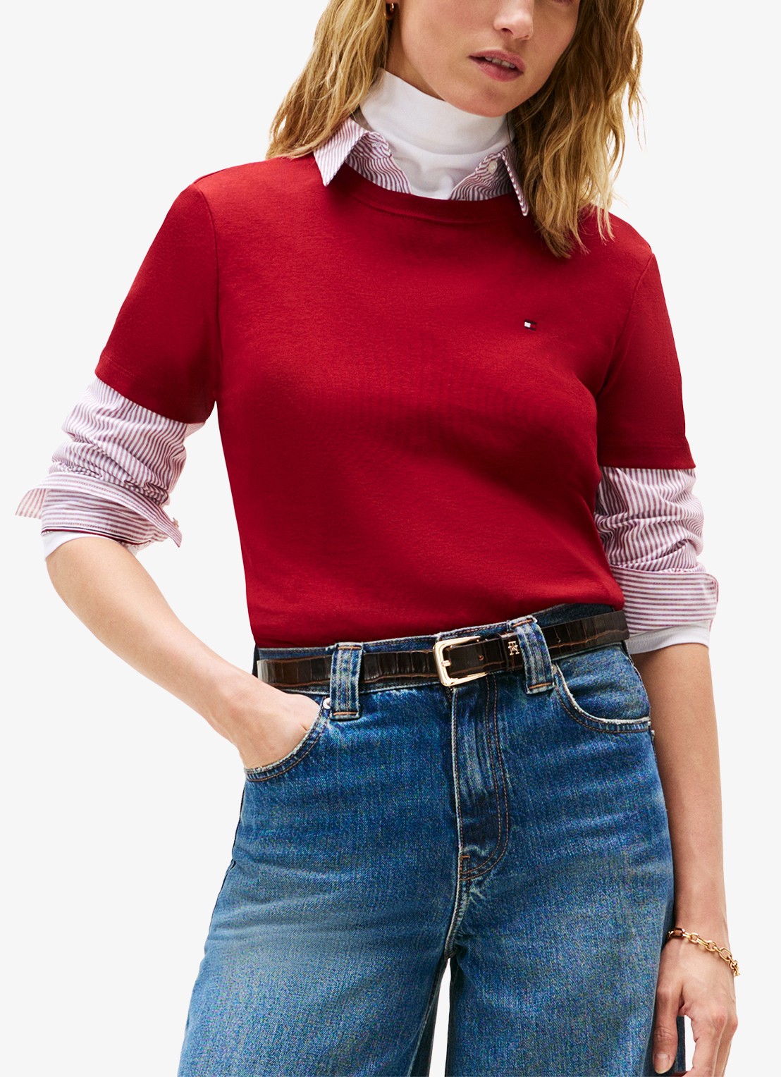 Tommy Hilfiger T-shirt met streepprint - detail regatta red / rood