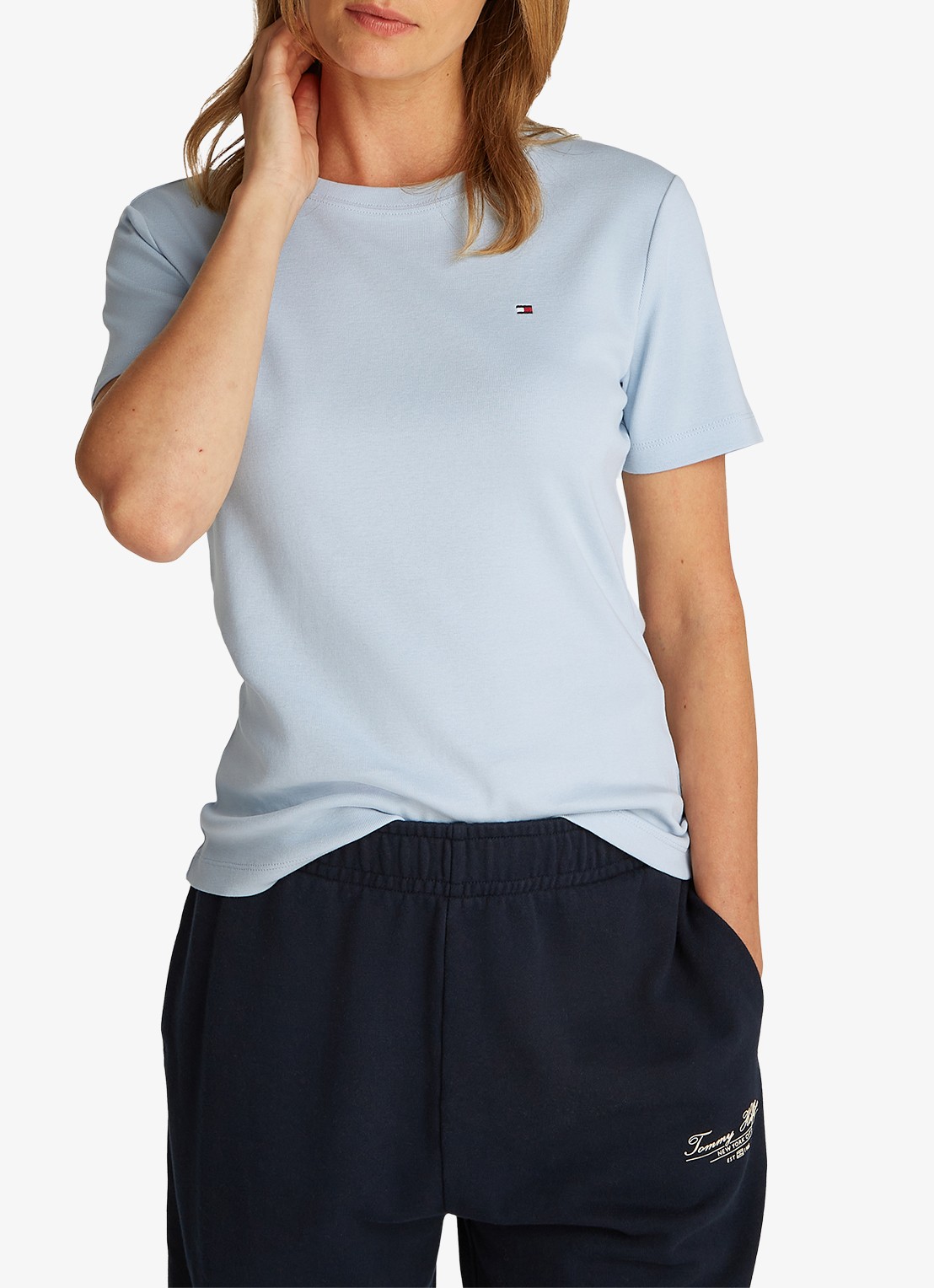 Tommy Hilfiger T-shirt met streepprint - detail breezy blue / lichtblauw