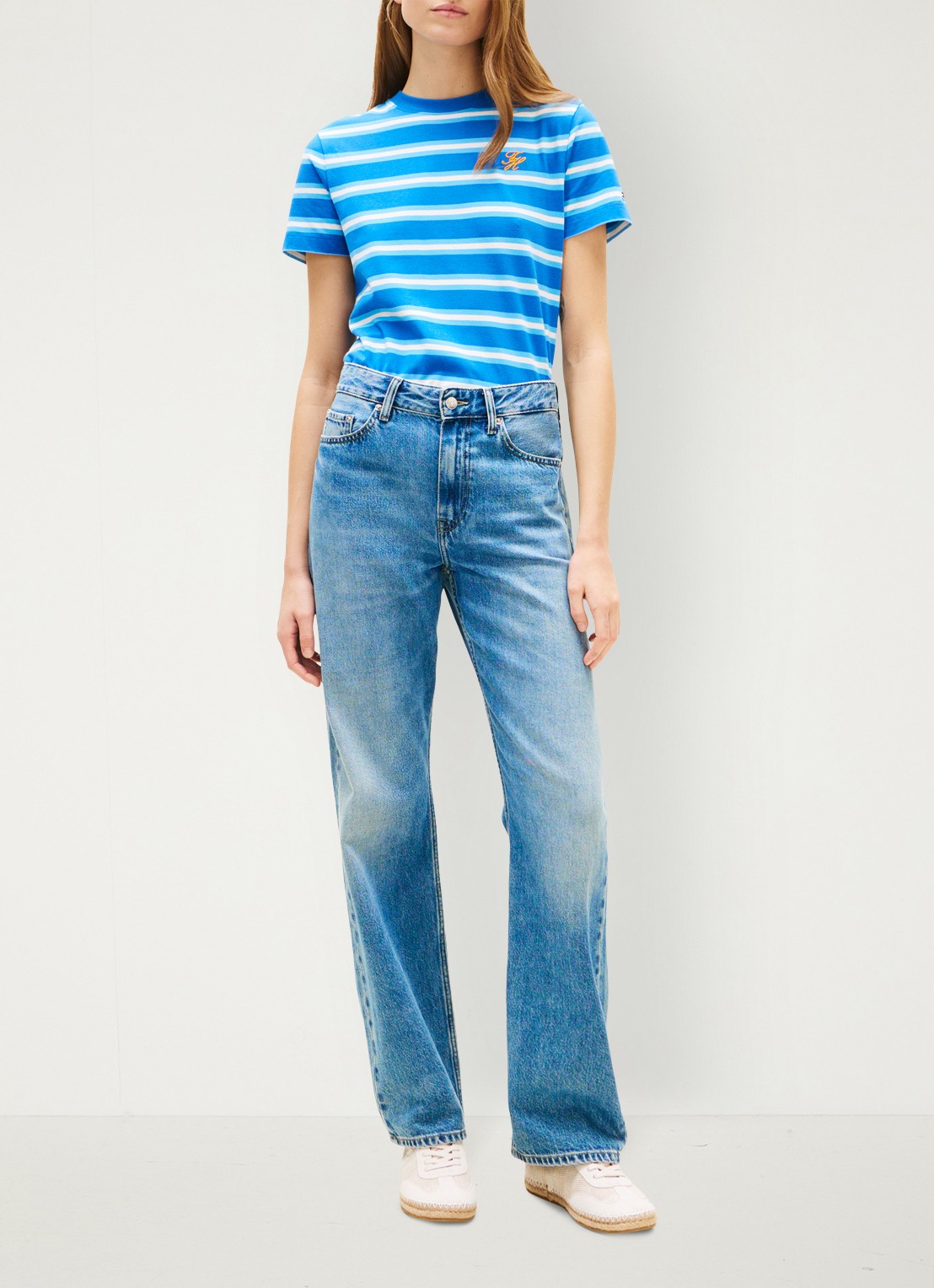 Tommy Hilfiger T-shirt met streepprint - voorkant 5 blauw