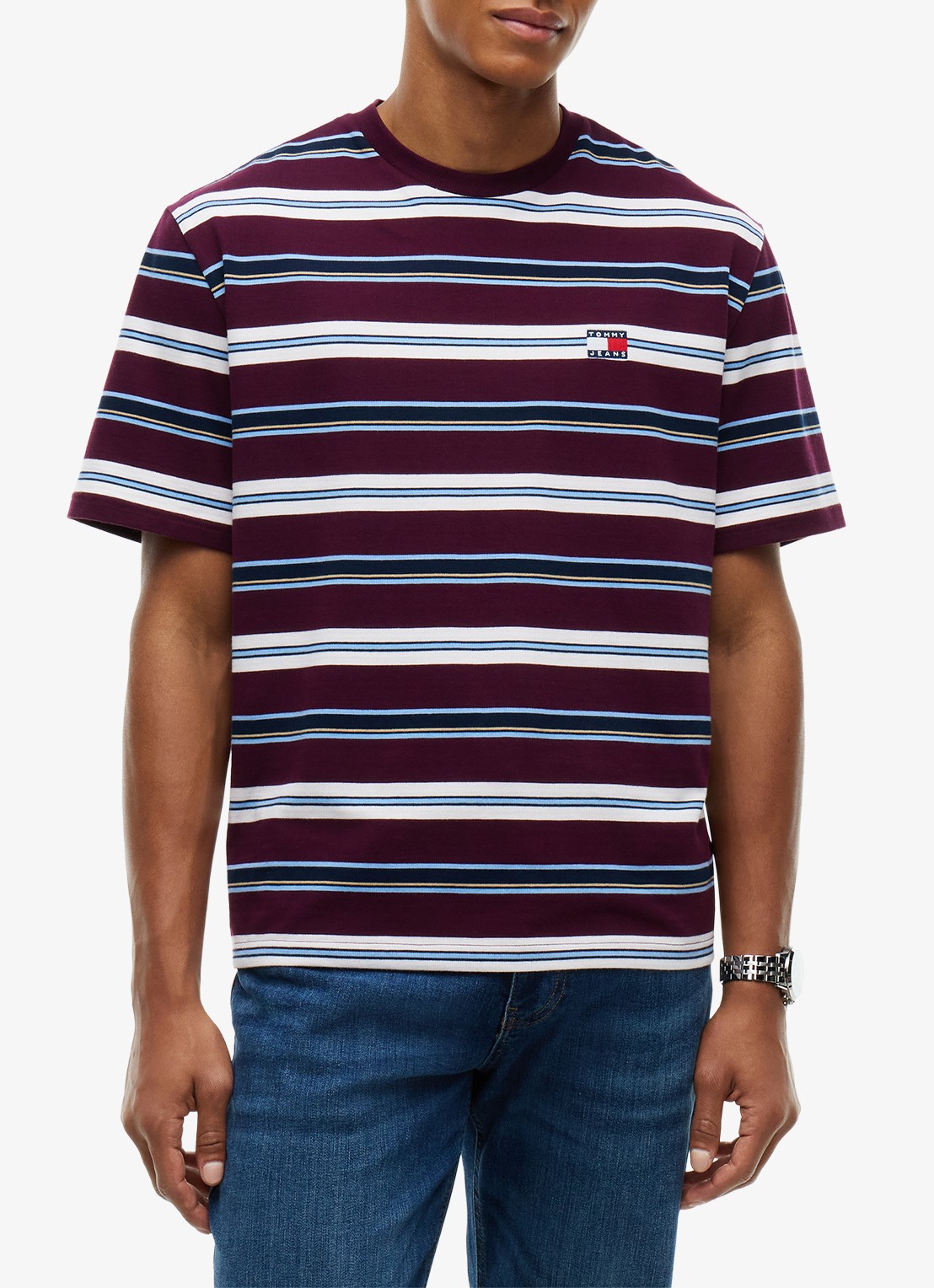 Tommy Hilfiger T-shirt met streepprint - detail 3 calypso berry stripe-v11 / rood