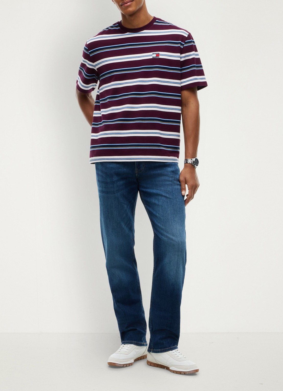 Tommy Hilfiger T-shirt met streepprint - voorkant 2 calypso berry stripe-v11 / rood