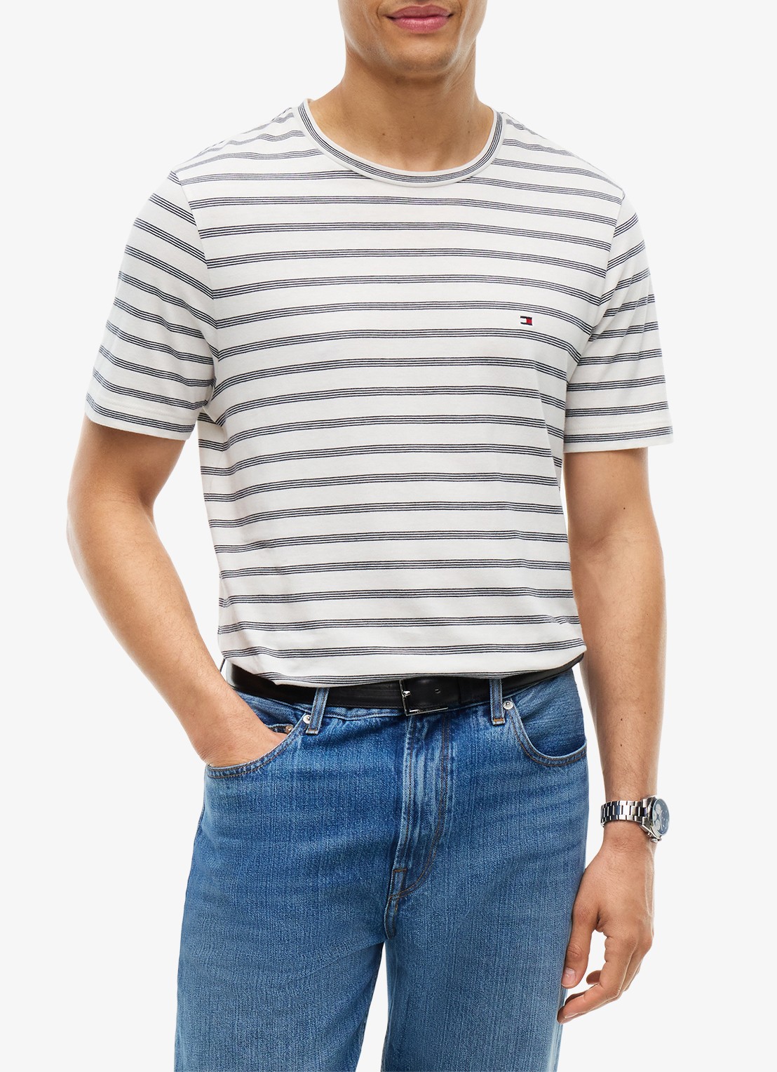 Tommy Hilfiger T-shirt met streepprint - detail wit