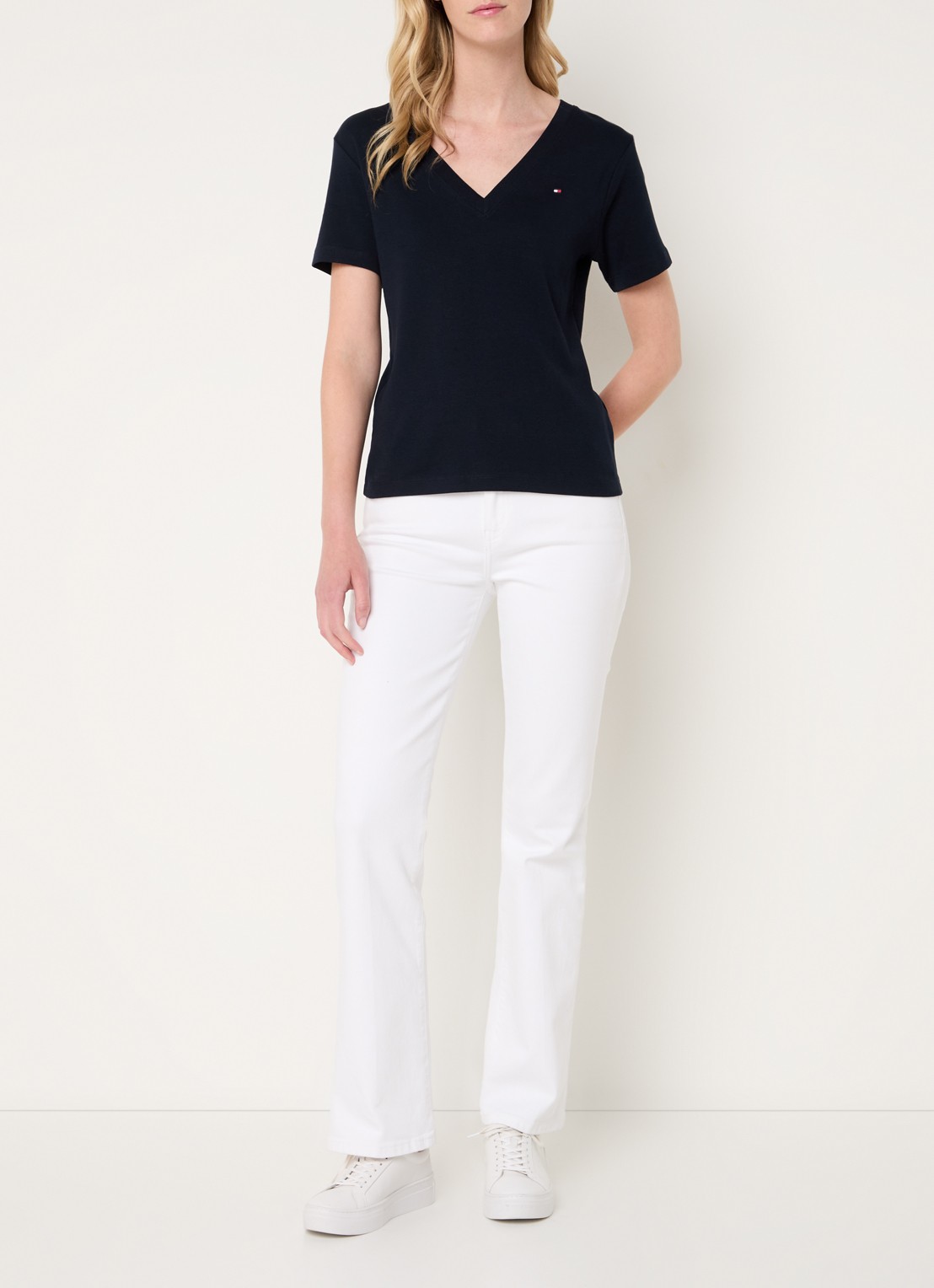 Tommy Hilfiger T-shirt met V-hals - voorkant 4 donkerblauw