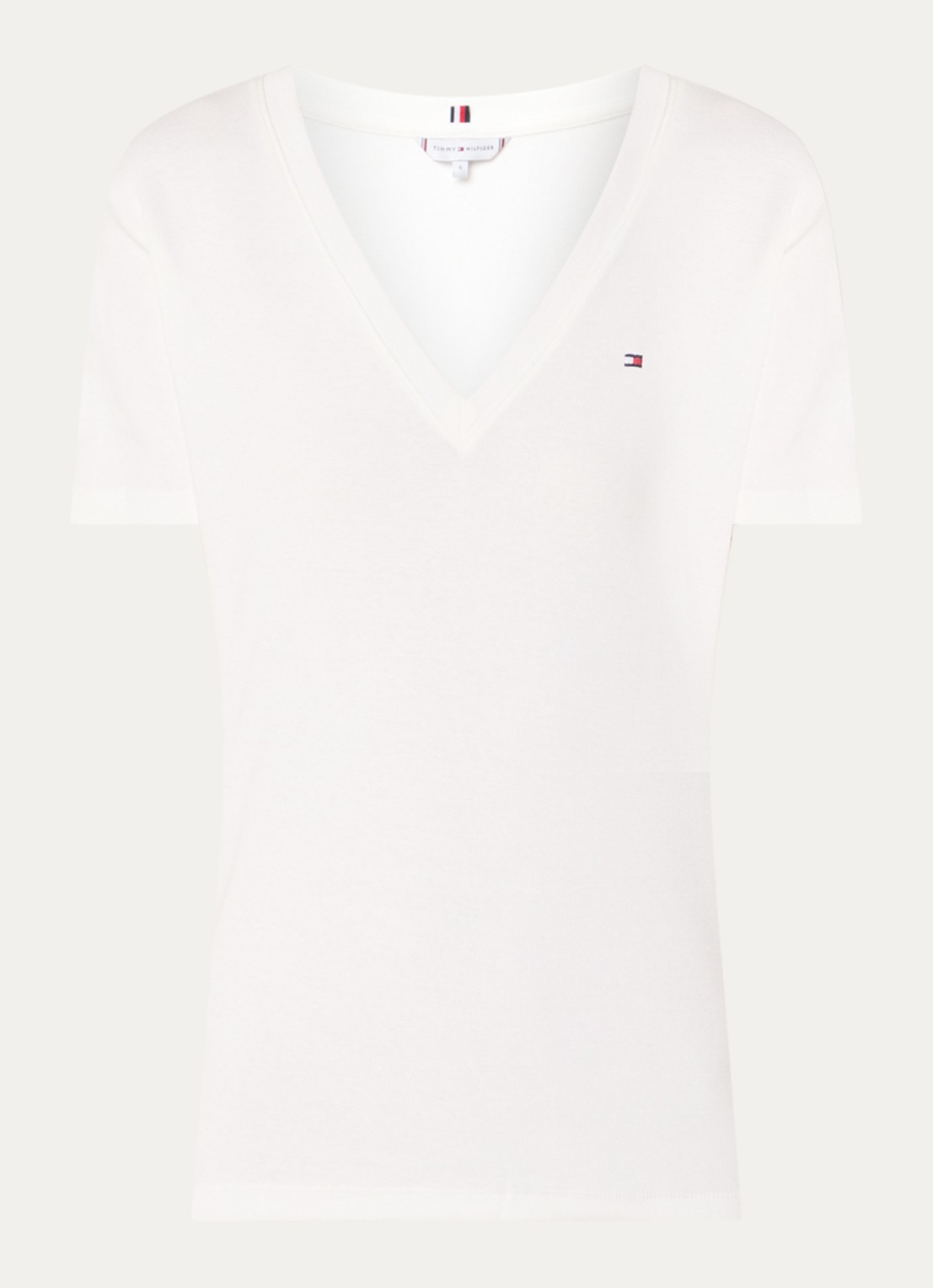 Tommy Hilfiger T-shirt met V-hals - voorkant gebroken wit