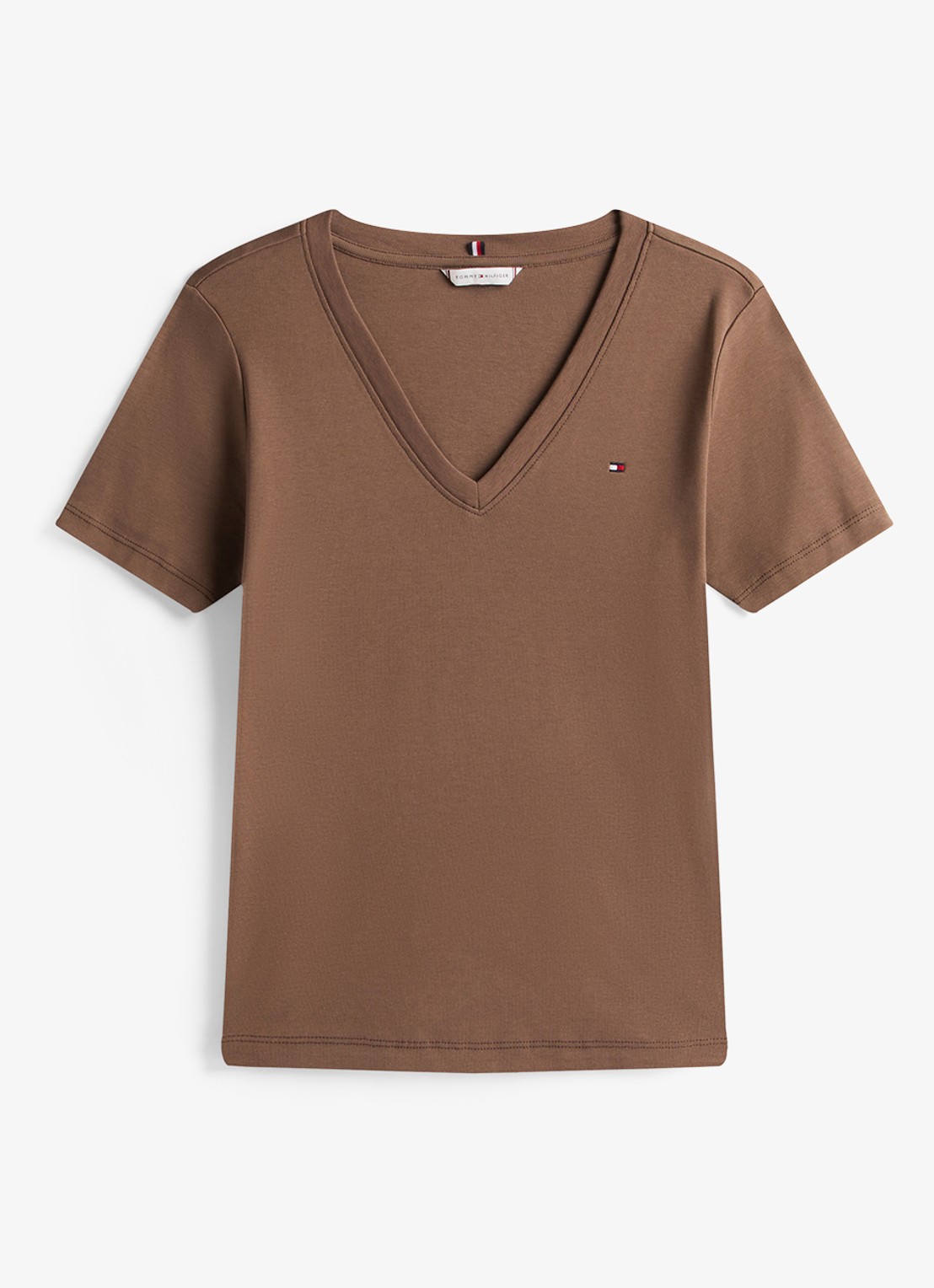 Tommy Hilfiger T-shirt met V-hals - voorkant 2 bruin