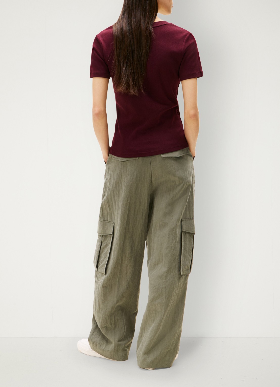 Tommy Hilfiger T-shirt met V-hals - achterkant bordeauxrood