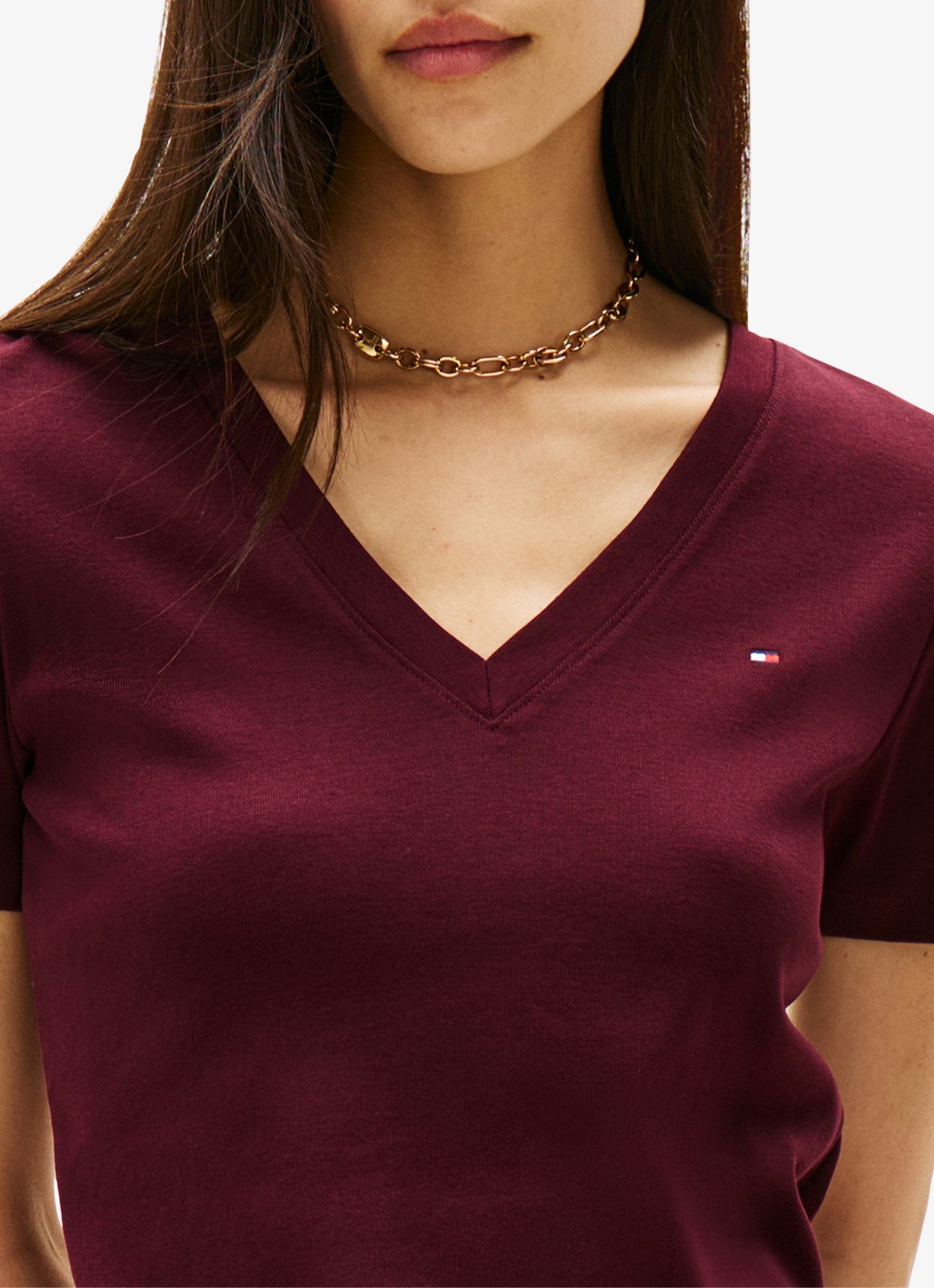 Tommy Hilfiger T-shirt met V-hals - detail 3 bordeauxrood
