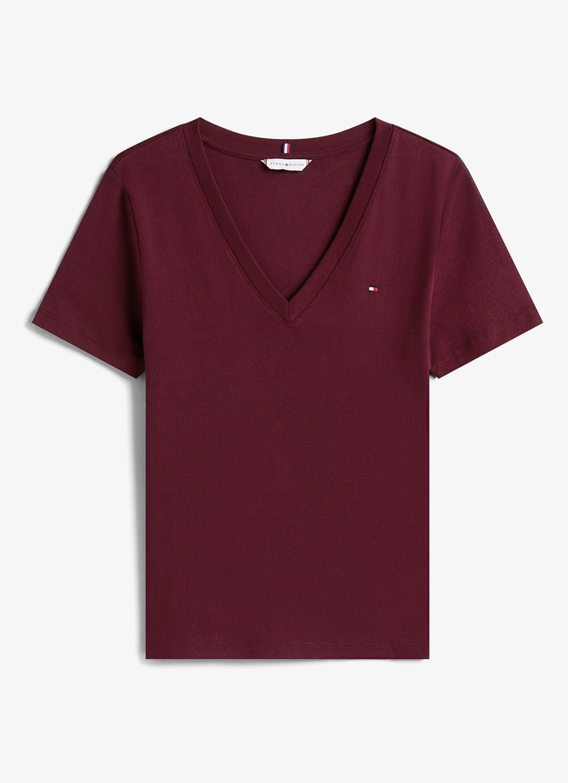 Tommy Hilfiger T-shirt met V-hals - voorkant 4 bordeauxrood