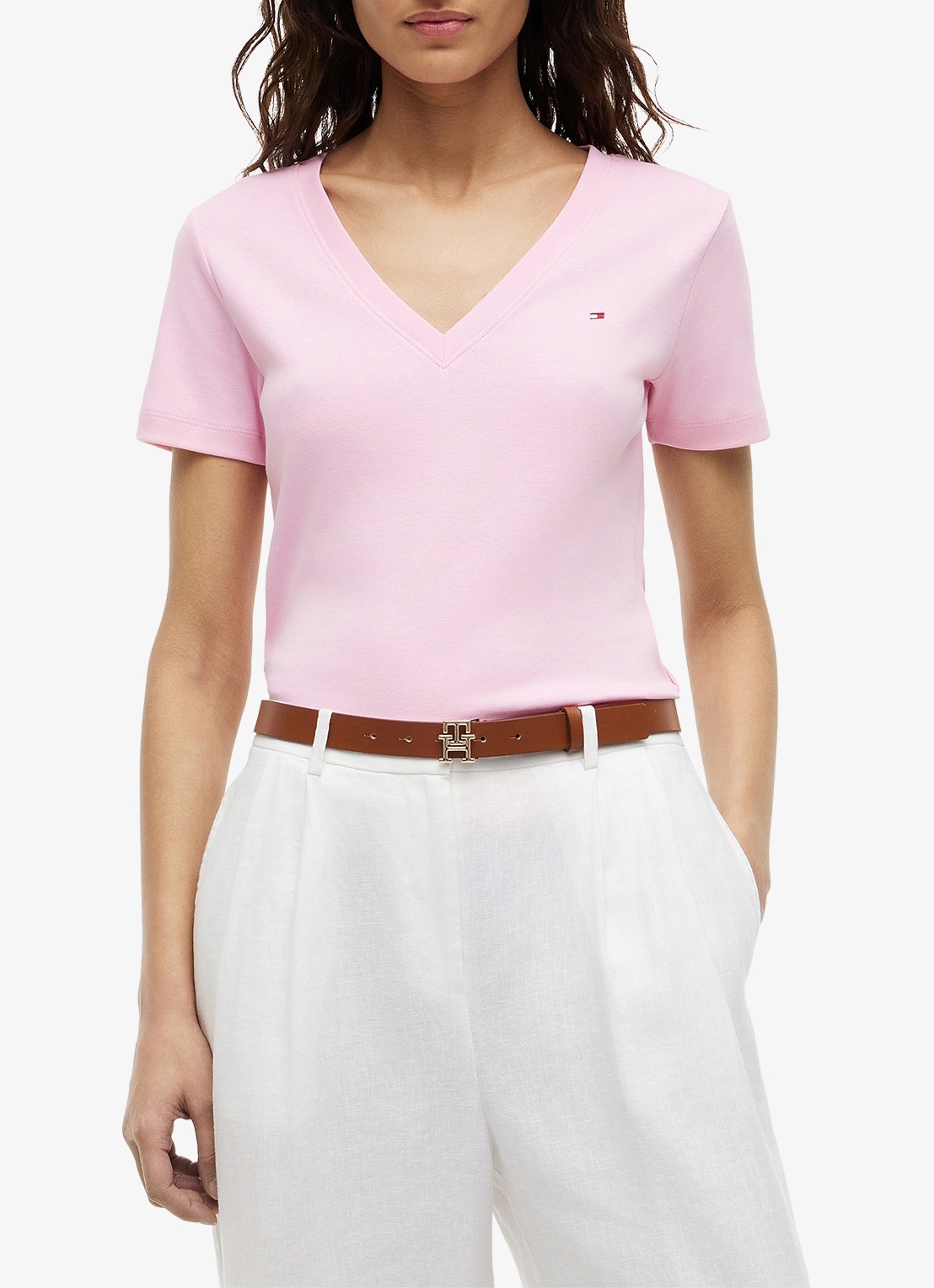 Tommy Hilfiger T-shirt met V-hals - detail 4 classic pink-tol / lichtroze