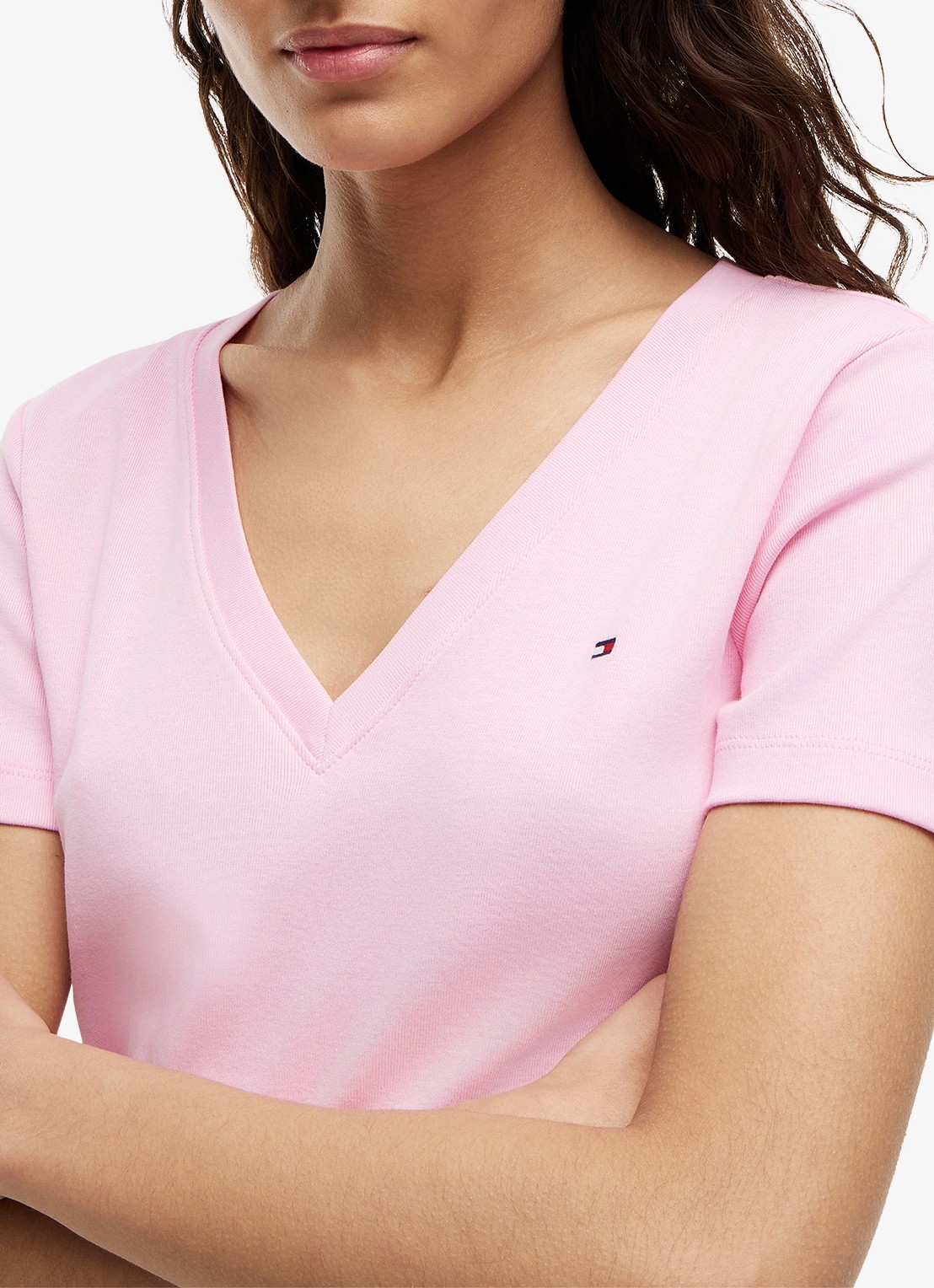 Tommy Hilfiger T-shirt met V-hals - detail 5 classic pink-tol / lichtroze