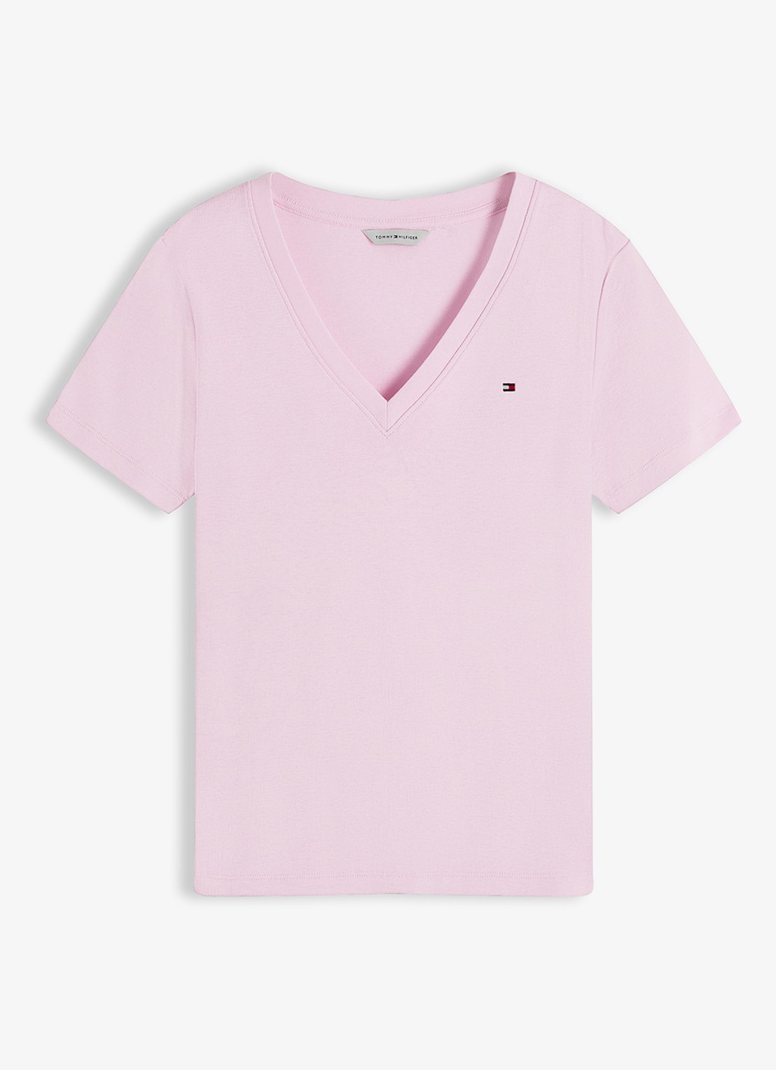 Tommy Hilfiger T-shirt met V-hals - voorkant classic pink-tol / lichtroze