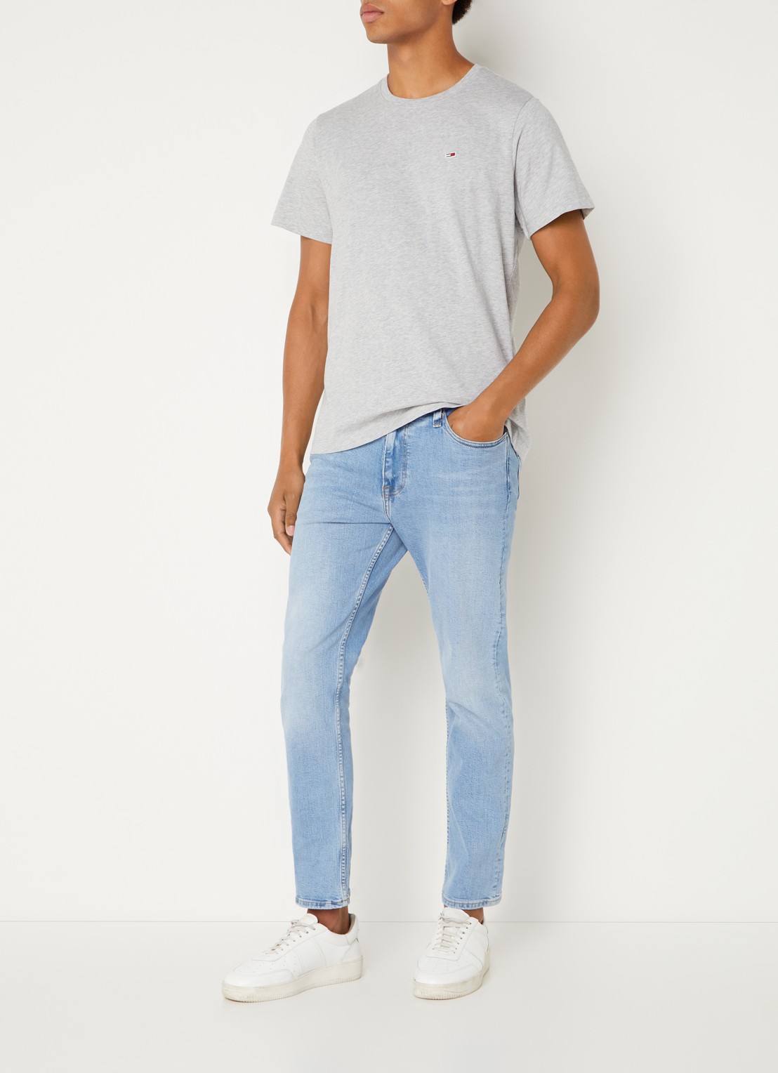 Tommy Hilfiger T-shirt van katoen met logo - voorkant 3 grijsmele
