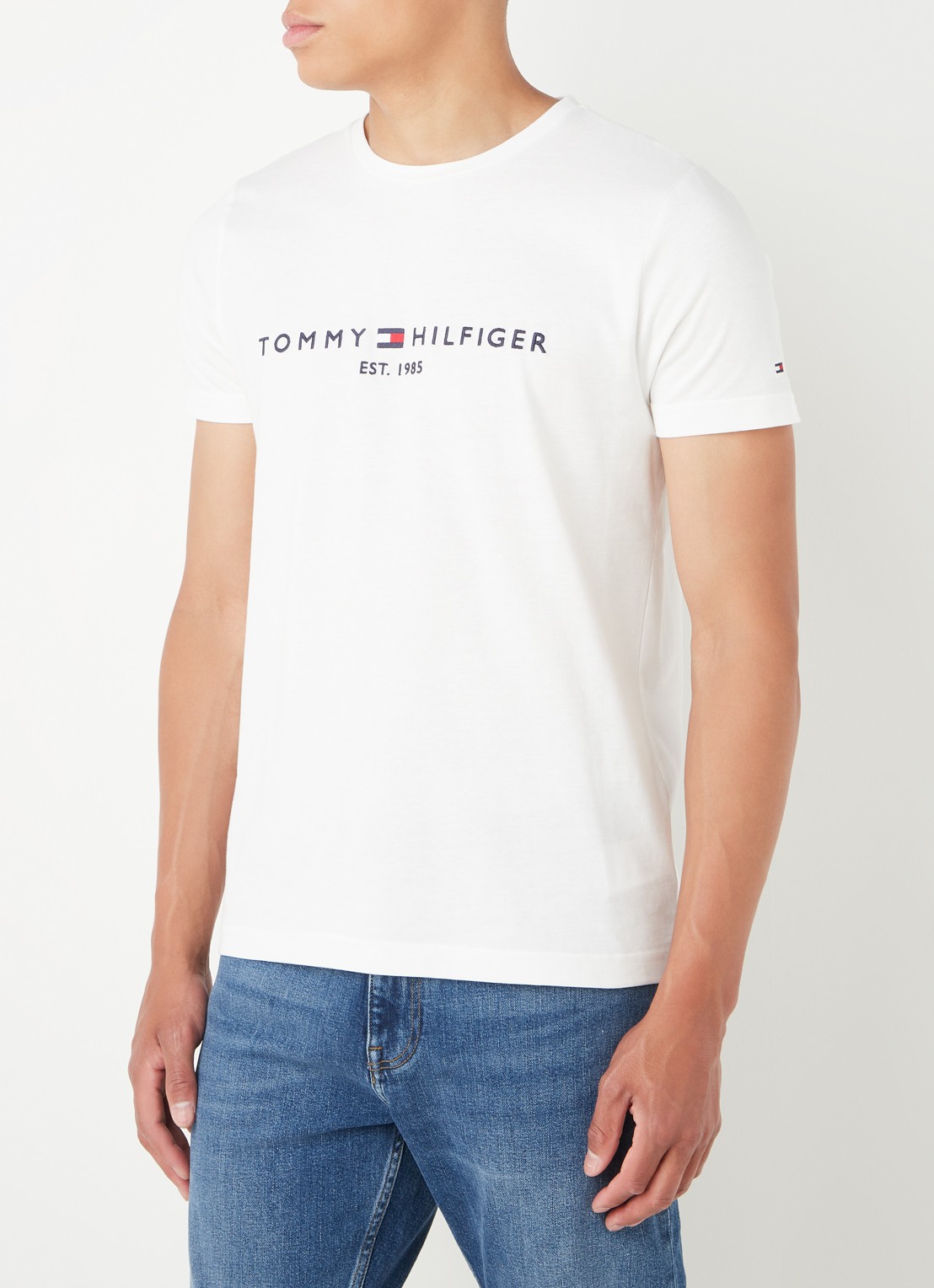 Tommy Hilfiger T-shirt van  katoen met logoborduring - detail wit