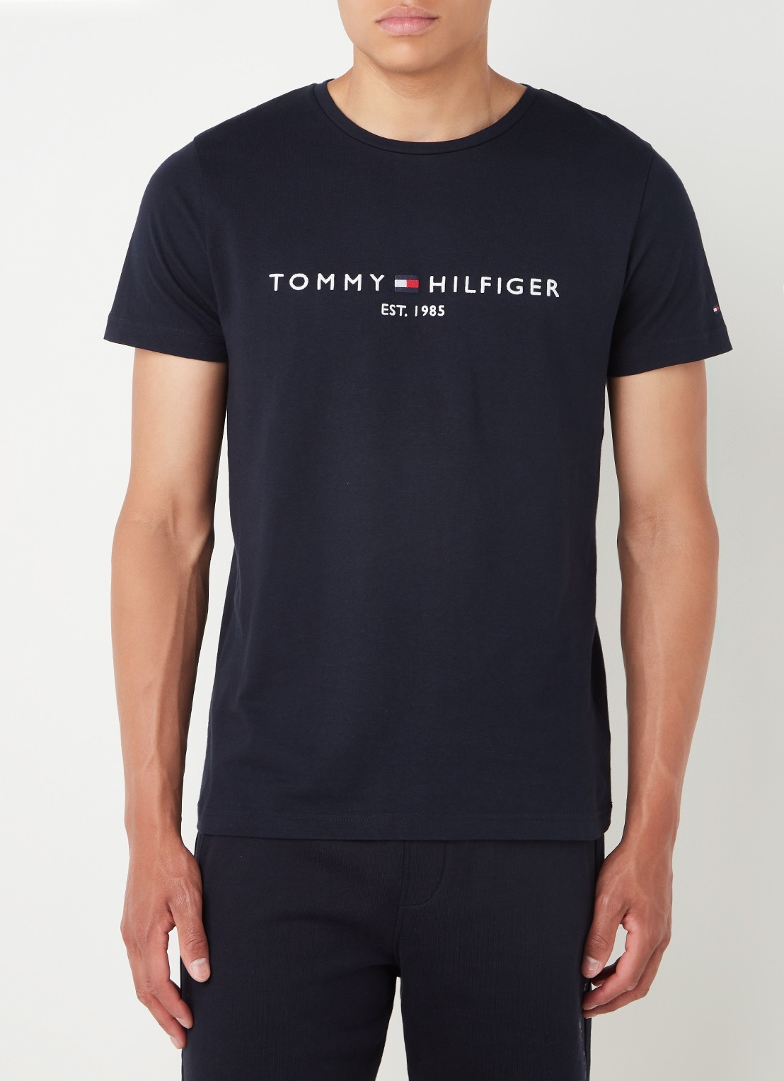 Tommy Hilfiger T-shirt van  katoen met logoborduring - detail 3 donkerblauw