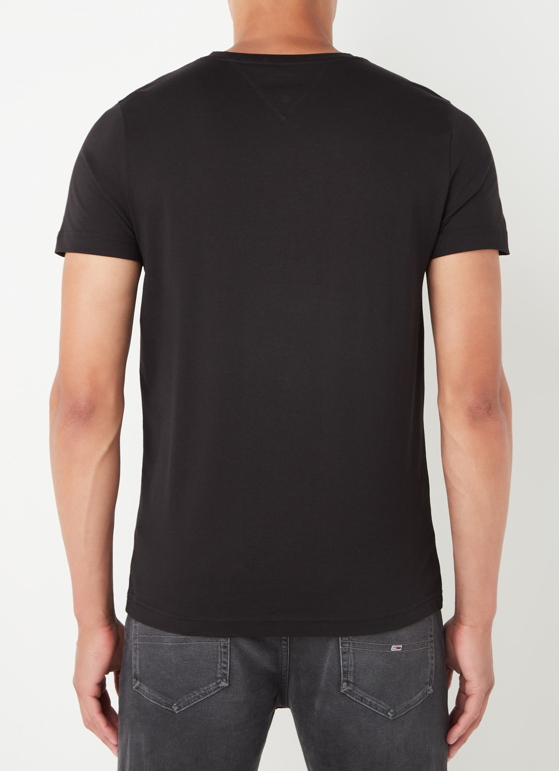 Tommy Hilfiger T-shirt van  katoen met logoborduring - achterkant zwart