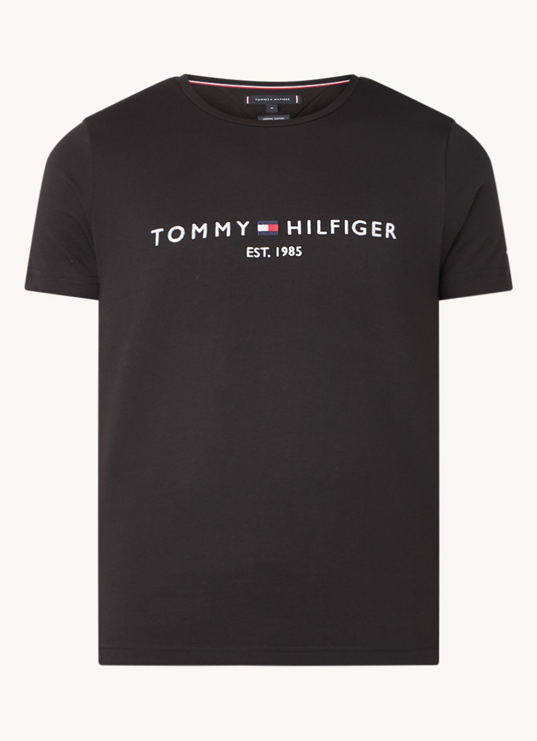 Tommy Hilfiger T-shirt van  katoen met logoborduring - voorkant 3 zwart
