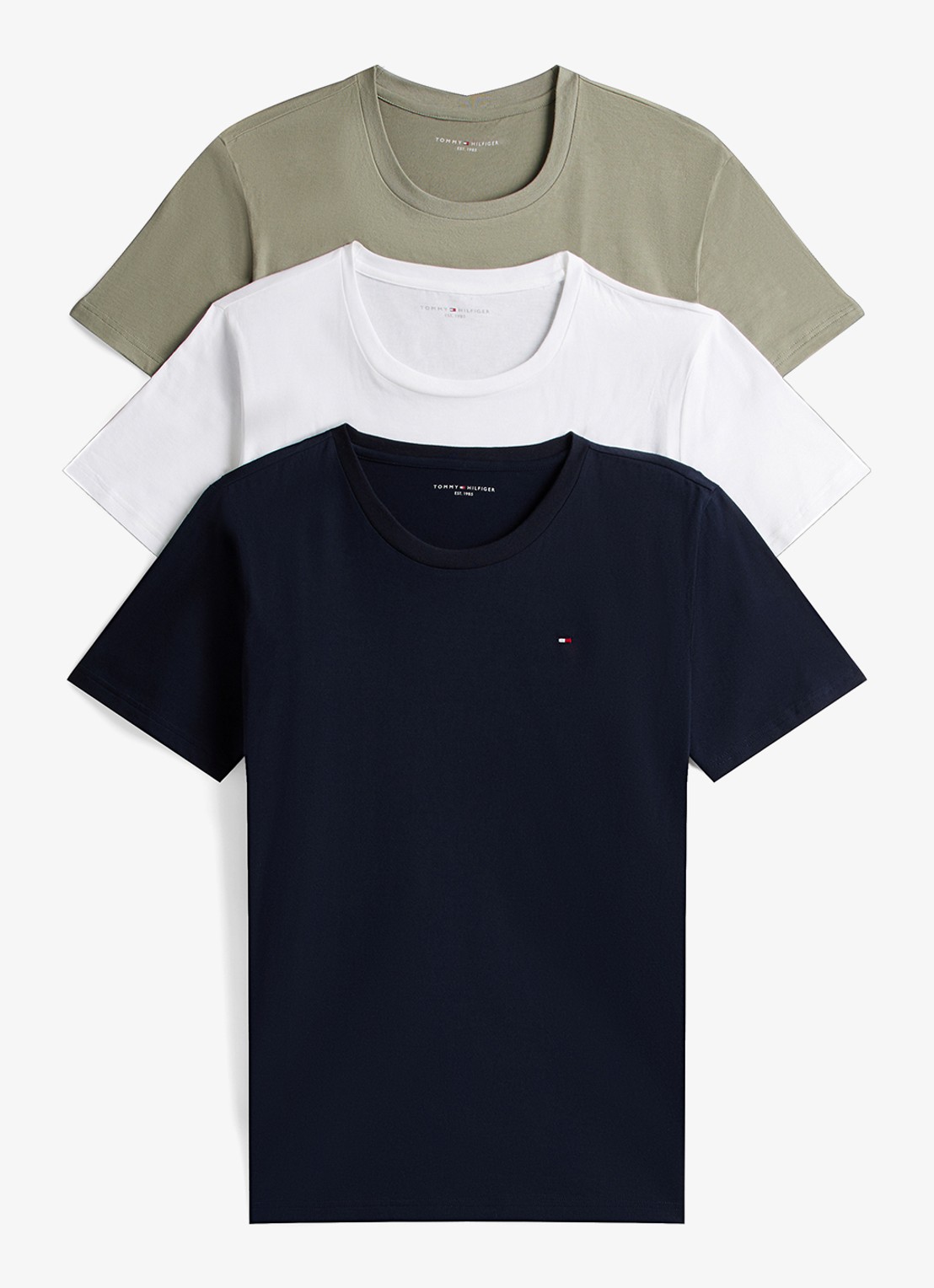 Tommy Hilfiger T-shirts met logo in 3-pack - voorkant 2 lindegroen