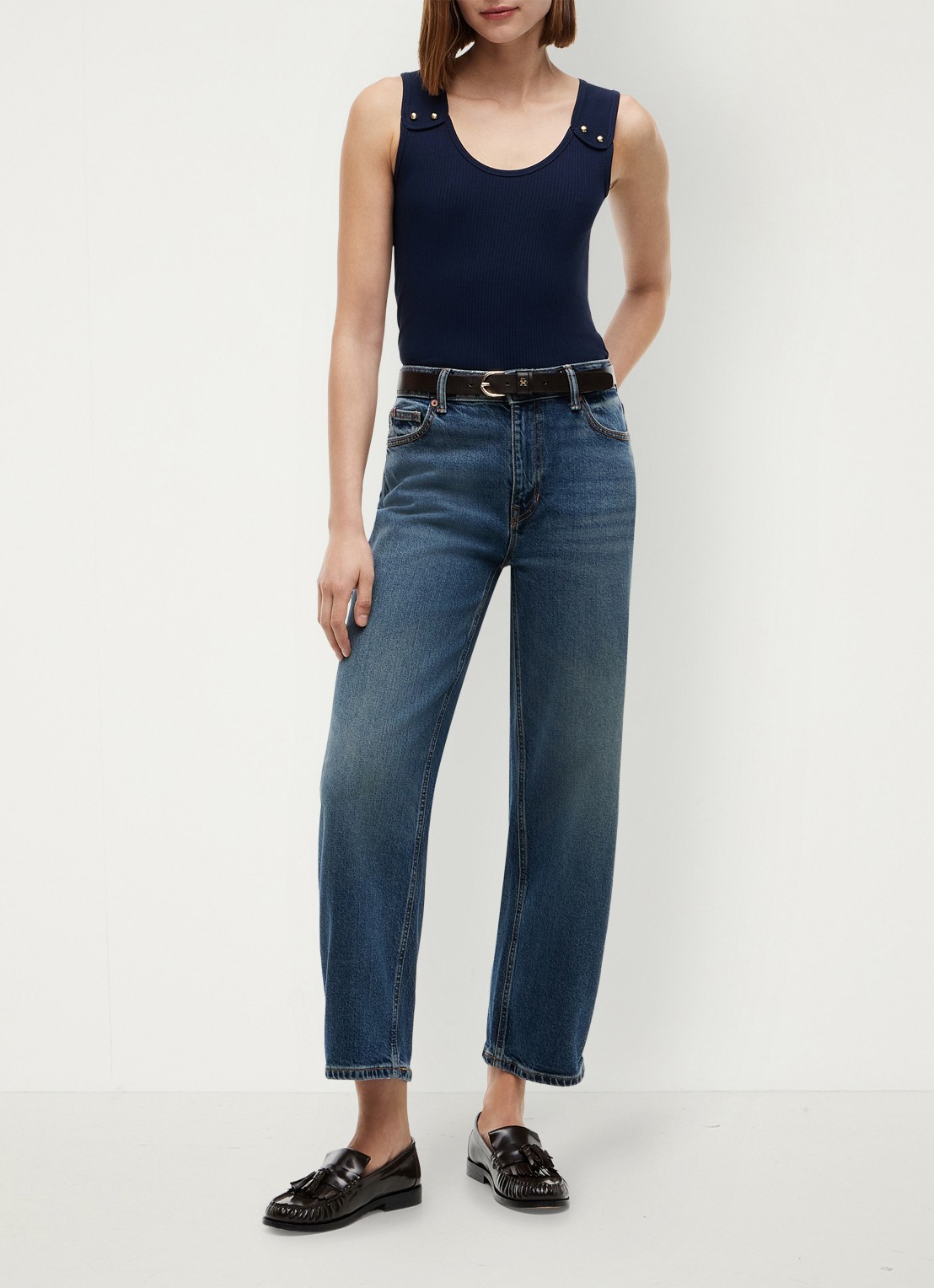 Tommy Hilfiger Tanktop met ribstructuur - voorkant 3 donkerblauw