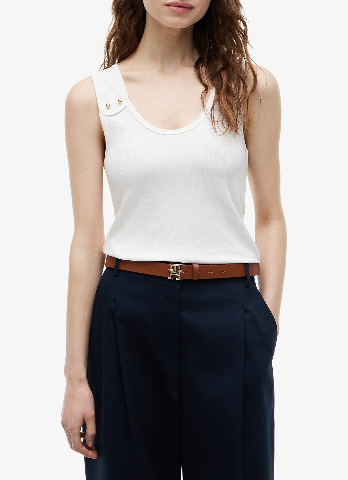 Tommy Hilfiger Tanktop met ribstructuur - detail gebroken wit