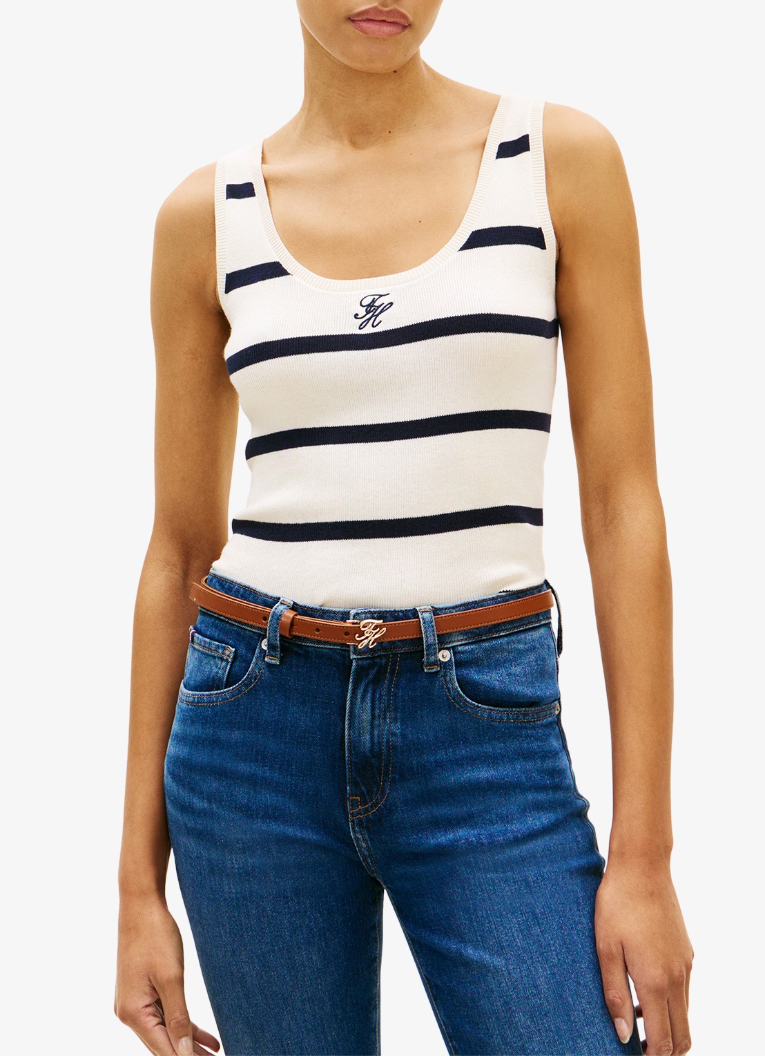 Tommy Hilfiger Tanktop met streepprint en logoborduring - detail 4 wit