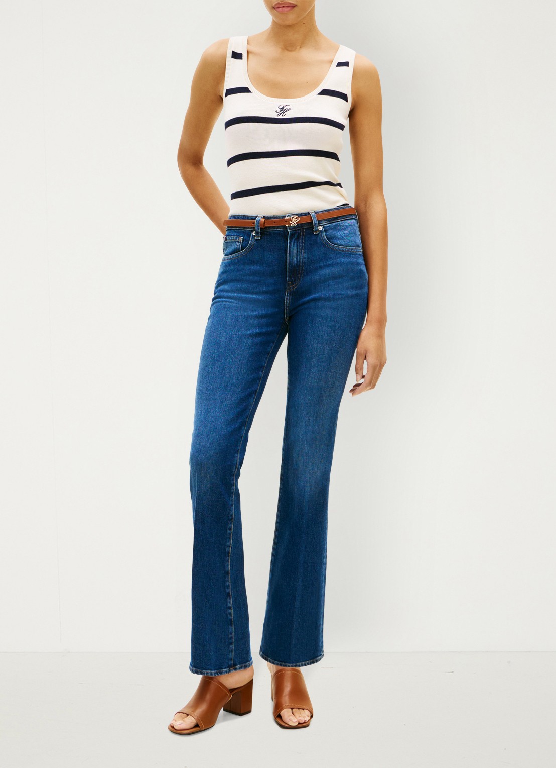 Tommy Hilfiger Tanktop met streepprint en logoborduring - voorkant 3 wit