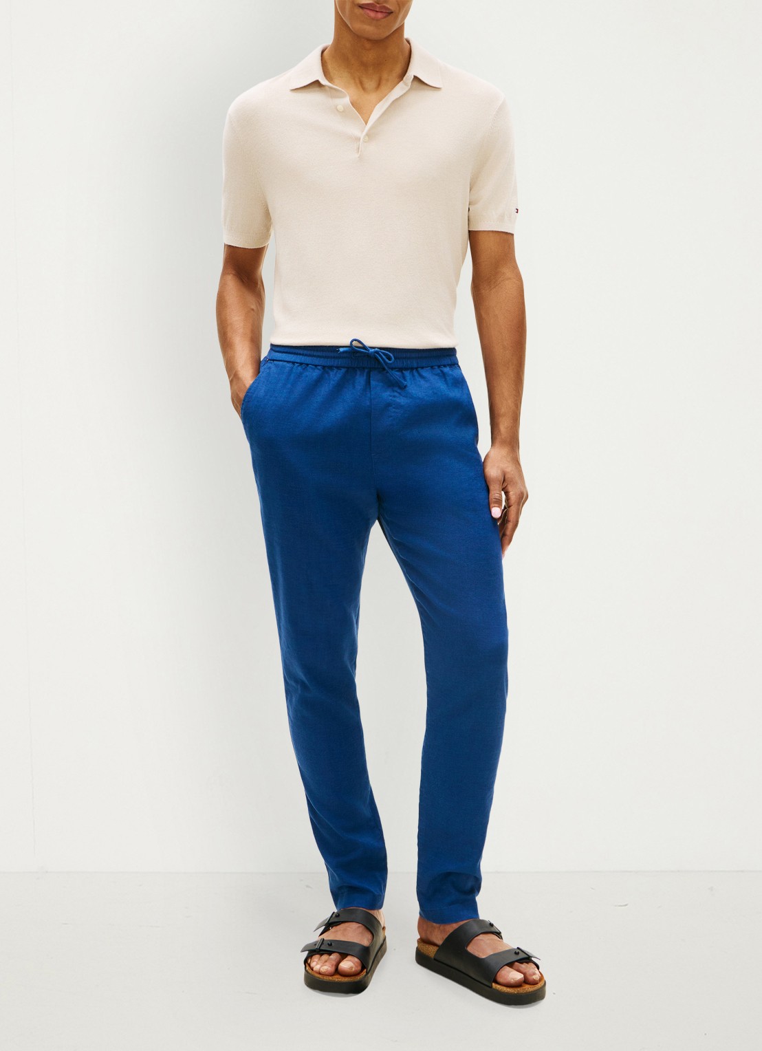 Tommy Hilfiger Tapered fit chino in linnenblend - voorkant 5 denim