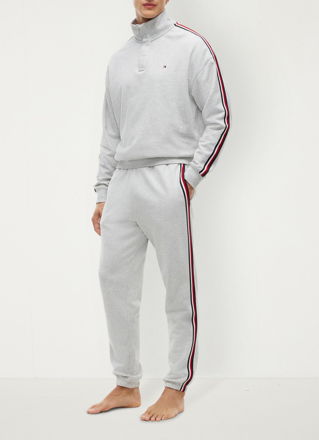 Tommy Hilfiger Tapered fit lounge joggingbroek met logoband - voorkant 2 lichtgrijs