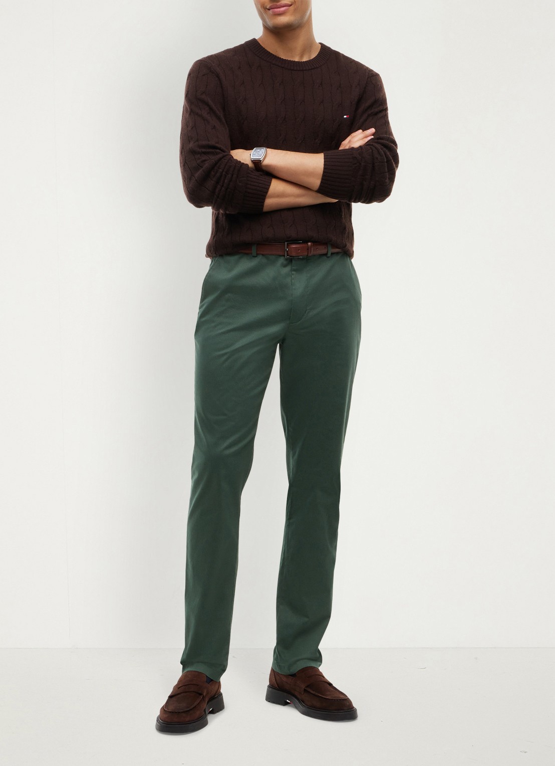 Tommy Hilfiger Tapered fit pantalon met steekzakken - voorkant 5 riverbed green-mt0 / groen