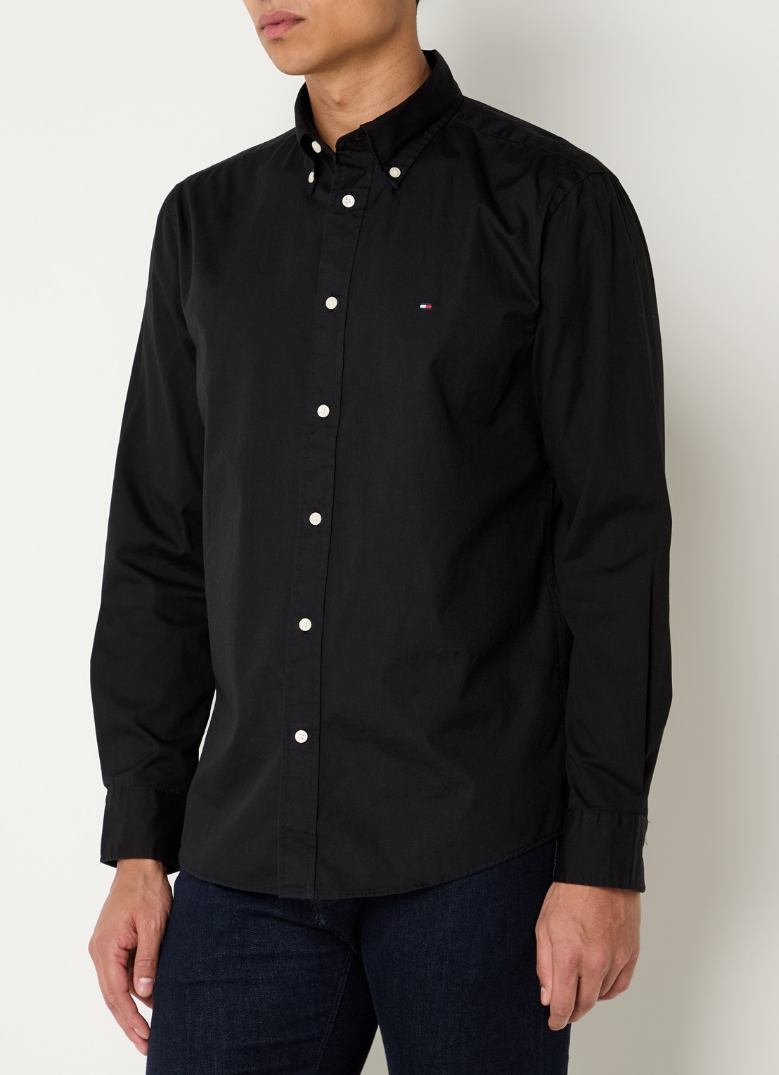 Tommy Hilfiger TH Flex regular fit overhemd met logo - detail zwart