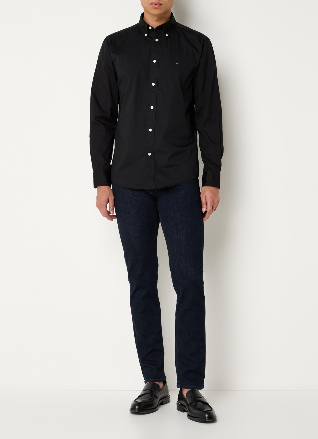 Tommy Hilfiger TH Flex regular fit overhemd met logo - voorkant 4 zwart