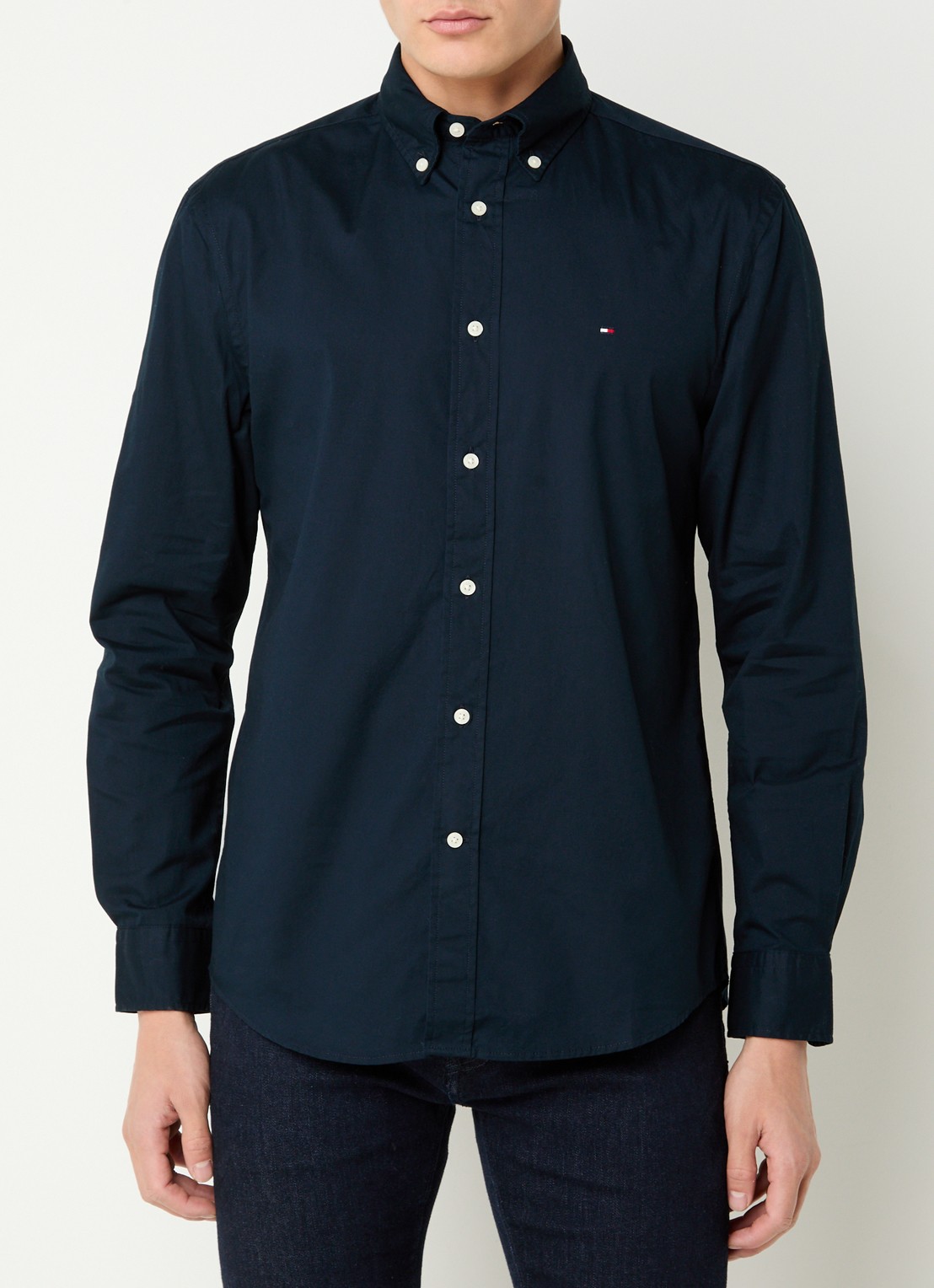 Tommy Hilfiger TH Flex regular fit overhemd met logo - detail indigo