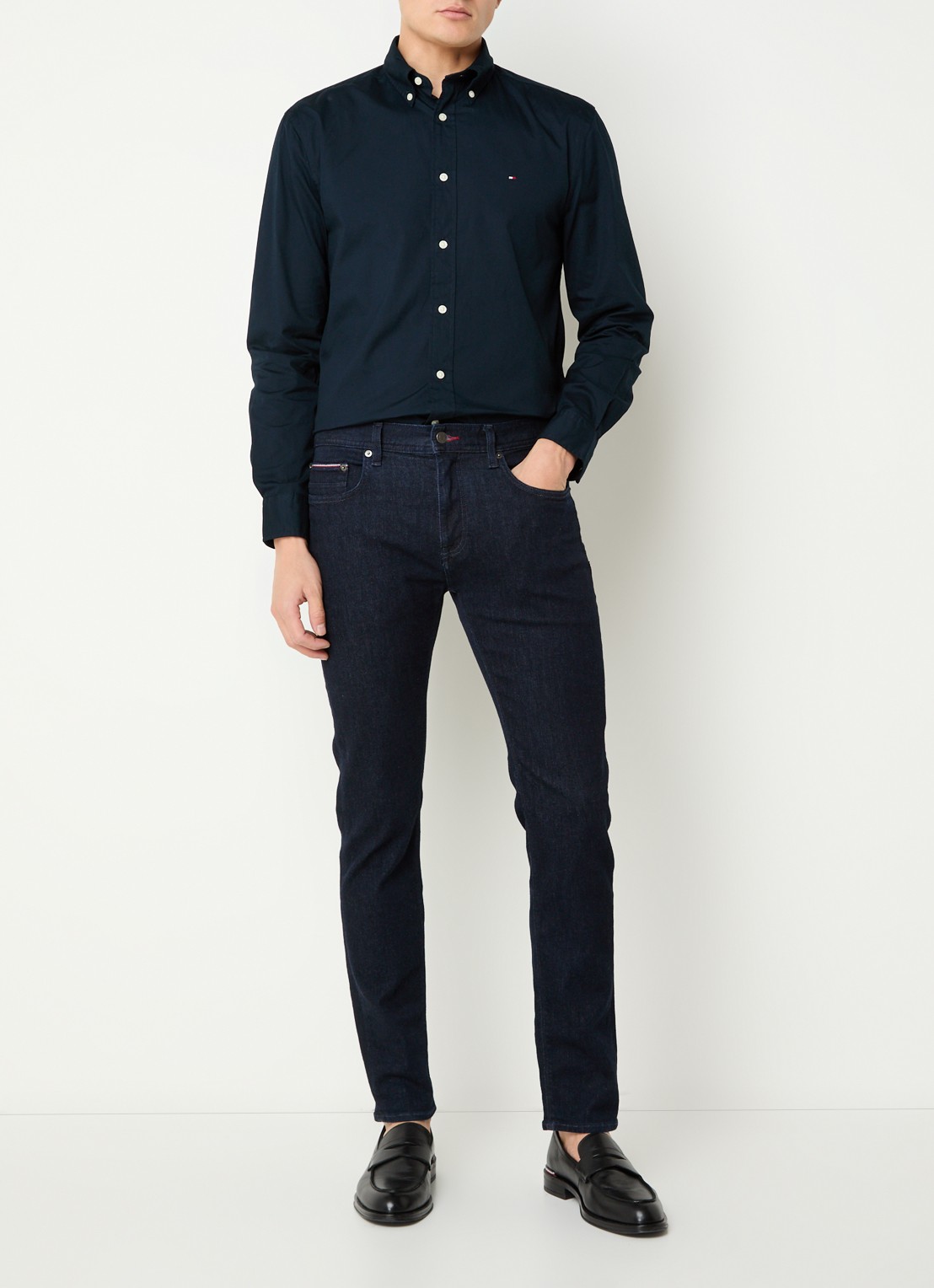 Tommy Hilfiger TH Flex regular fit overhemd met logo - voorkant 4 indigo