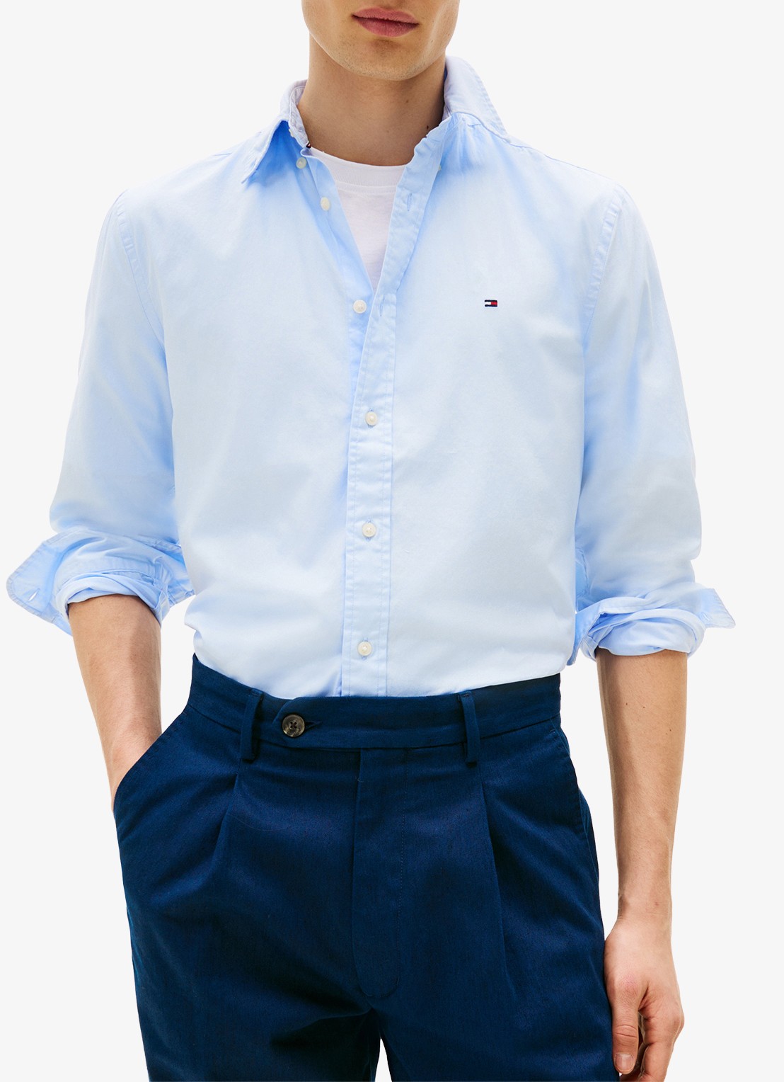 Tommy Hilfiger TH Flex regular fit overhemd met logo - detail 3 lichtblauw