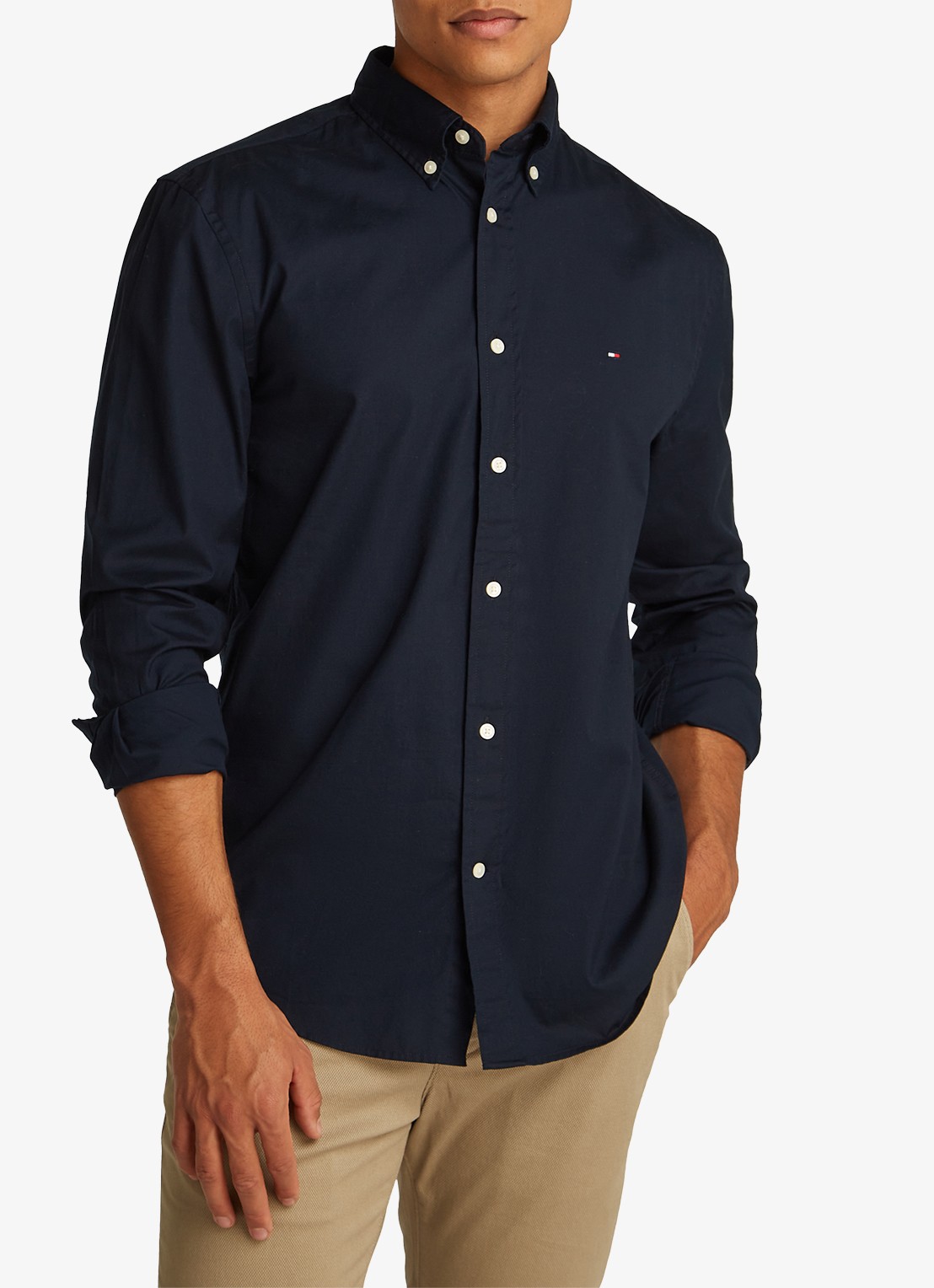 Tommy Hilfiger TH Flex regular fit overhemd met logo - detail 6 donkerblauw