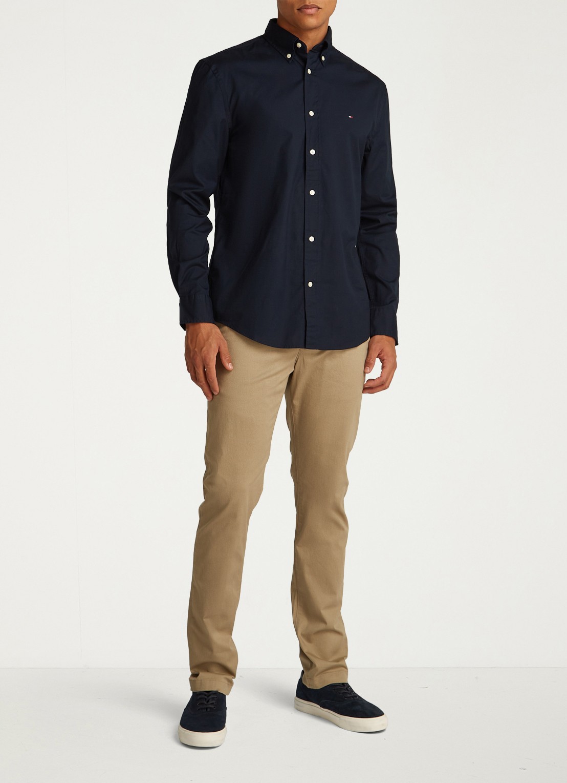 Tommy Hilfiger TH Flex regular fit overhemd met logo - voorkant 2 donkerblauw