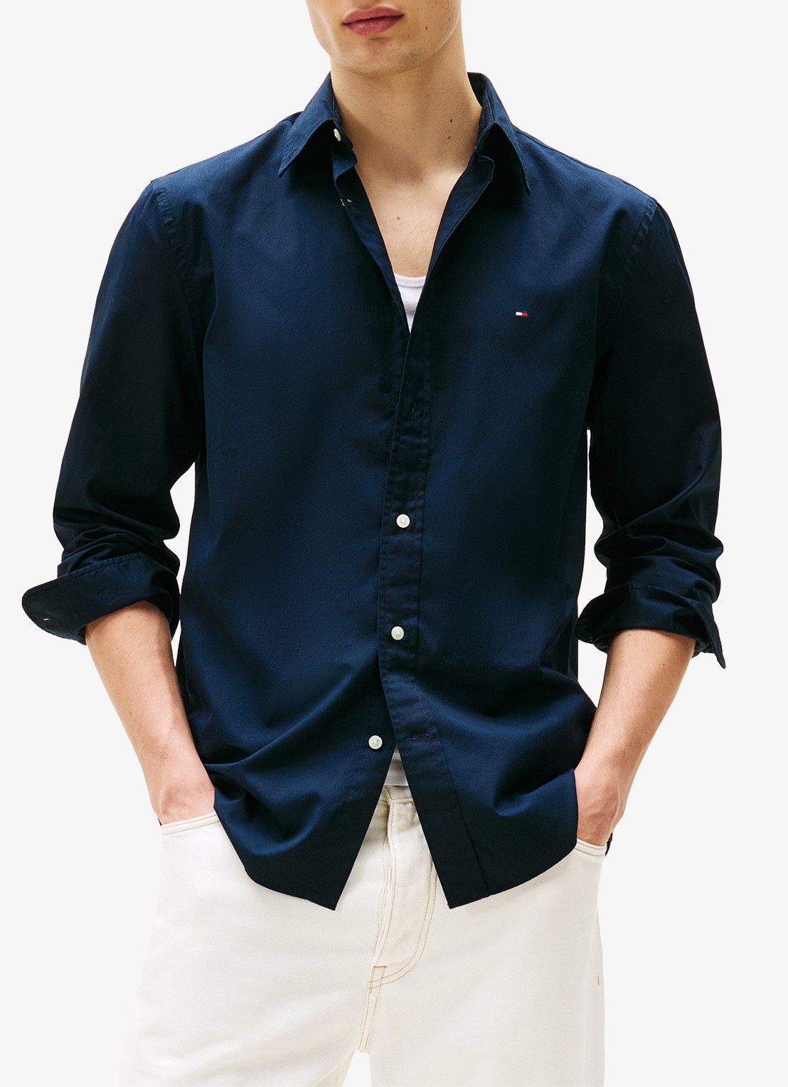 Tommy Hilfiger TH Flex regular fit overhemd met logo - detail 8 donkerblauw