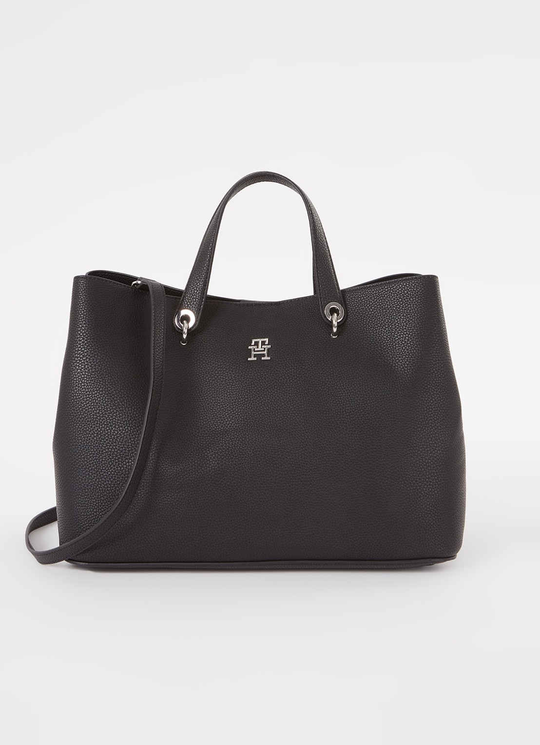 Tommy Hilfiger The Emblem schoudertas met logo - voorkant 3 zwart