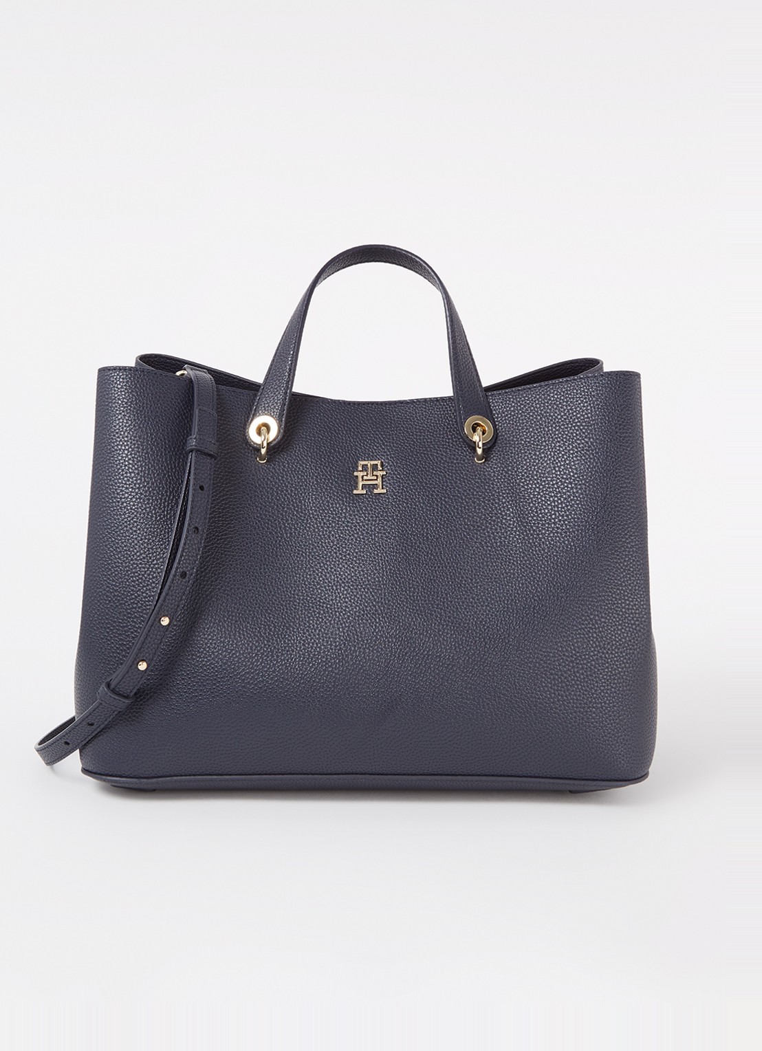 Tommy Hilfiger The Emblem schoudertas met logo - voorkant donkerblauw
