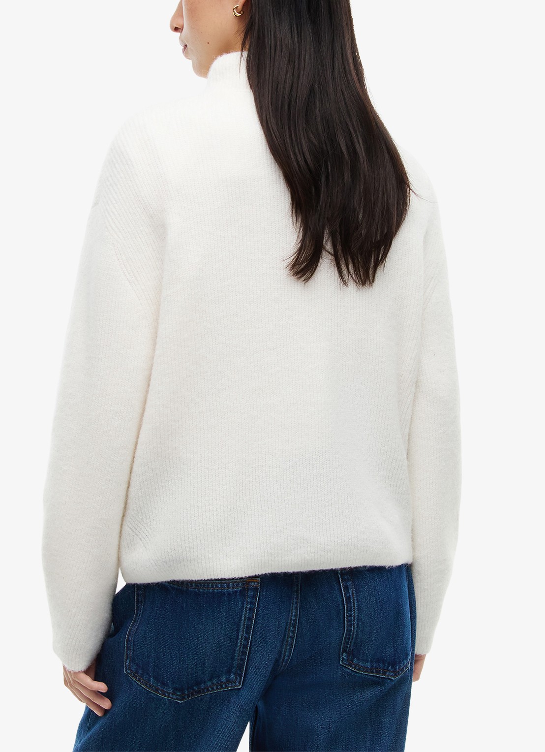 Tommy Hilfiger Tommy Badge ribgebreide trui in alpaca wolblend met logo  - achterkant gebroken wit