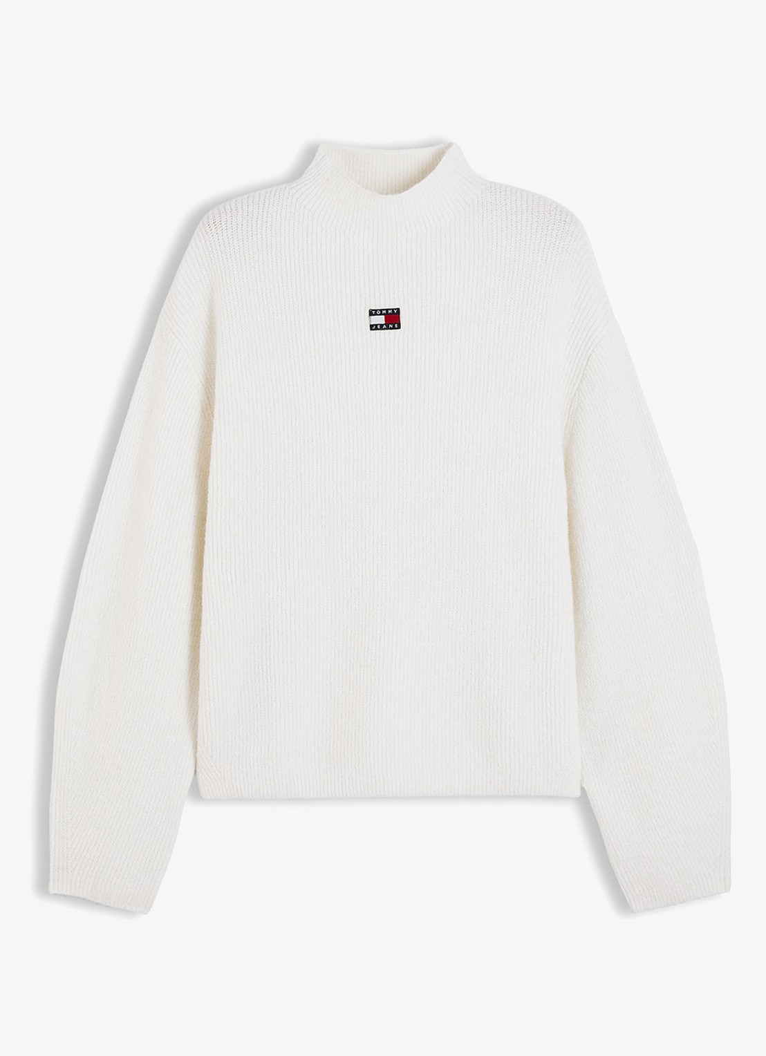 Tommy Hilfiger Tommy Badge ribgebreide trui in alpaca wolblend met logo  - voorkant 2 gebroken wit